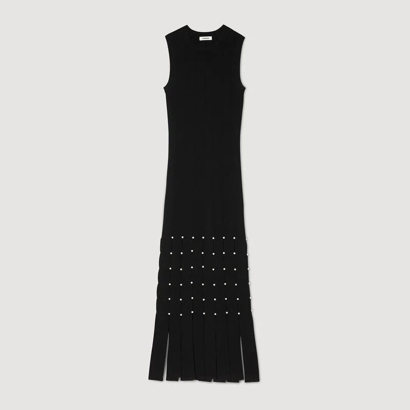 SANDRO FRINGED MAXI DRESS - Black