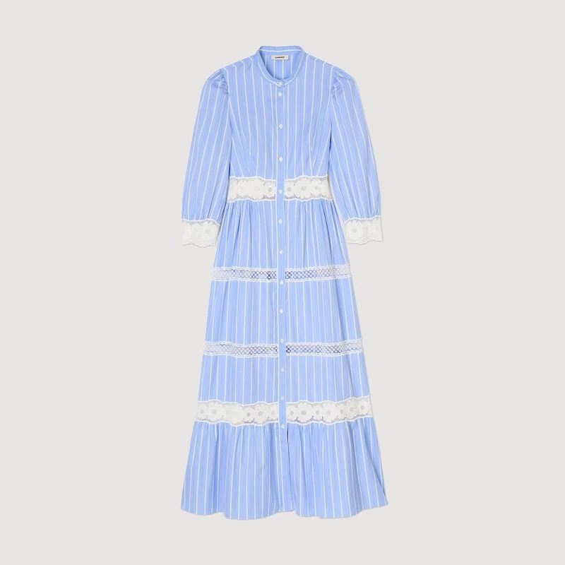 SANDRO STRIPED COTTON MAXI DRESS - Blue