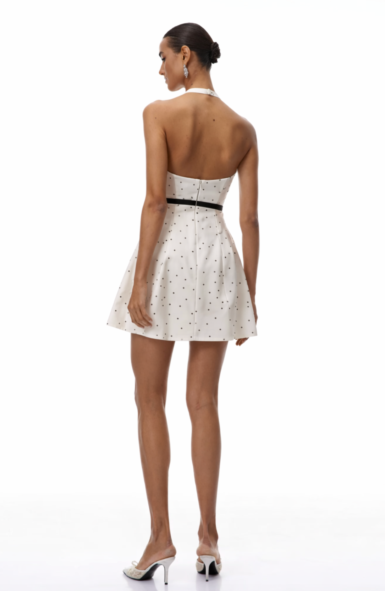 Éloïse Ivory Polka-Dot Halter Mini Dress - White