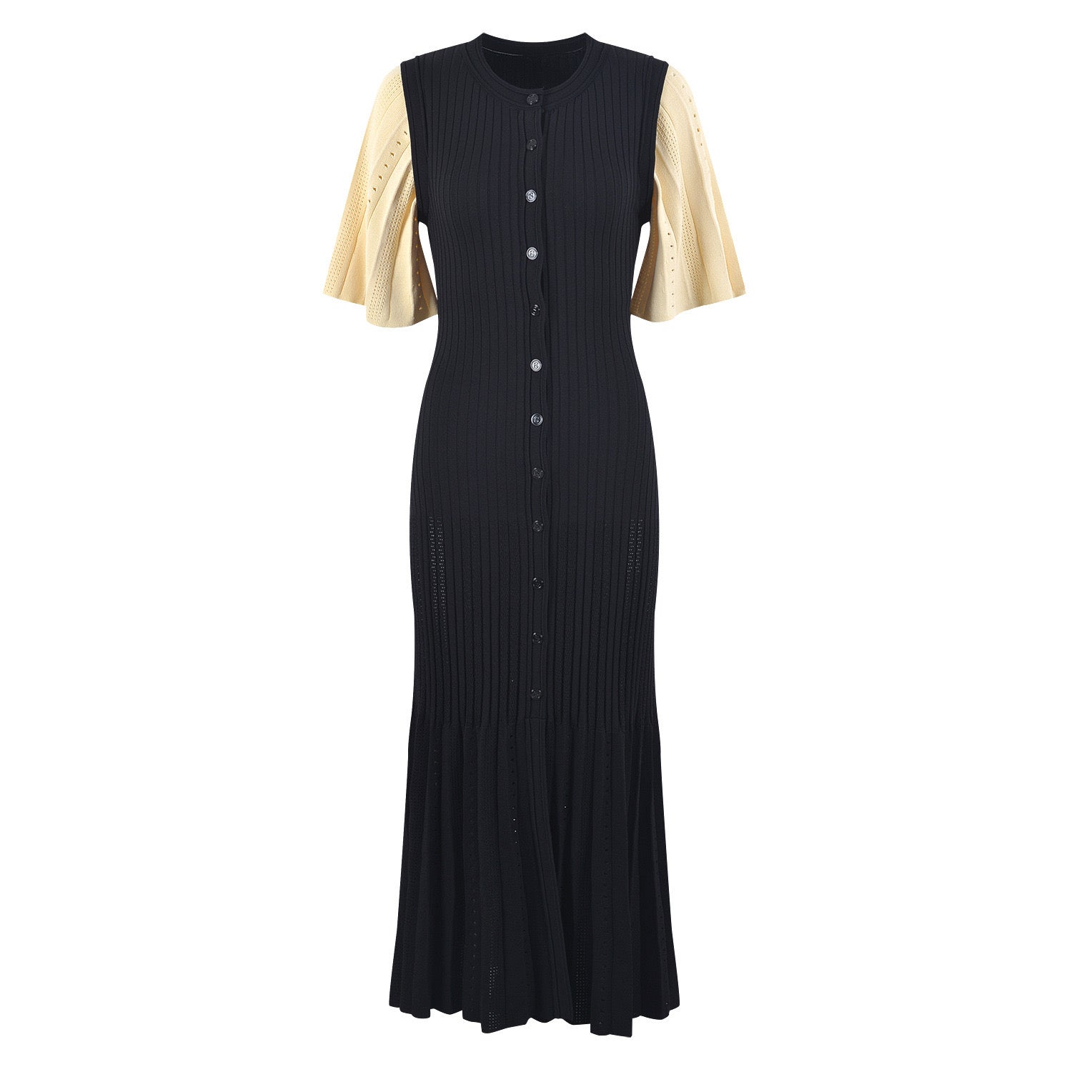 Sandro  Long two tone Tricot midi dress - Black