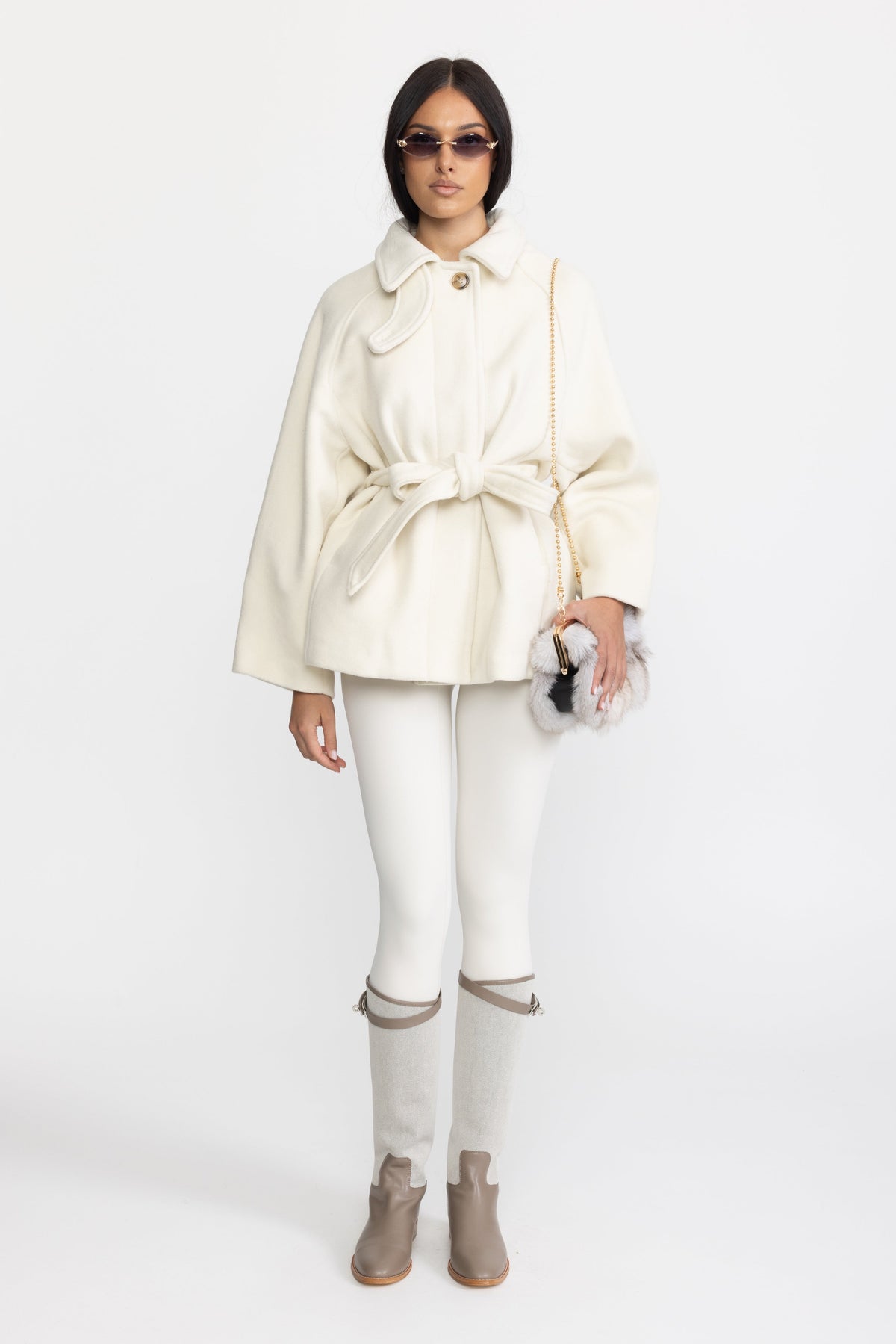 Belted Wool Cashmere Swing Jacket - Ivoire