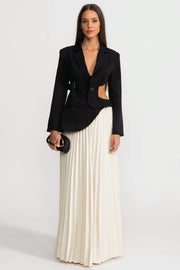 Asymmetric Cut-Out Blazer with Belt Detail - Black