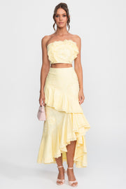 Crochet Medallion Two-Piece Set With Ruffled Maxi Skirt - Yellow