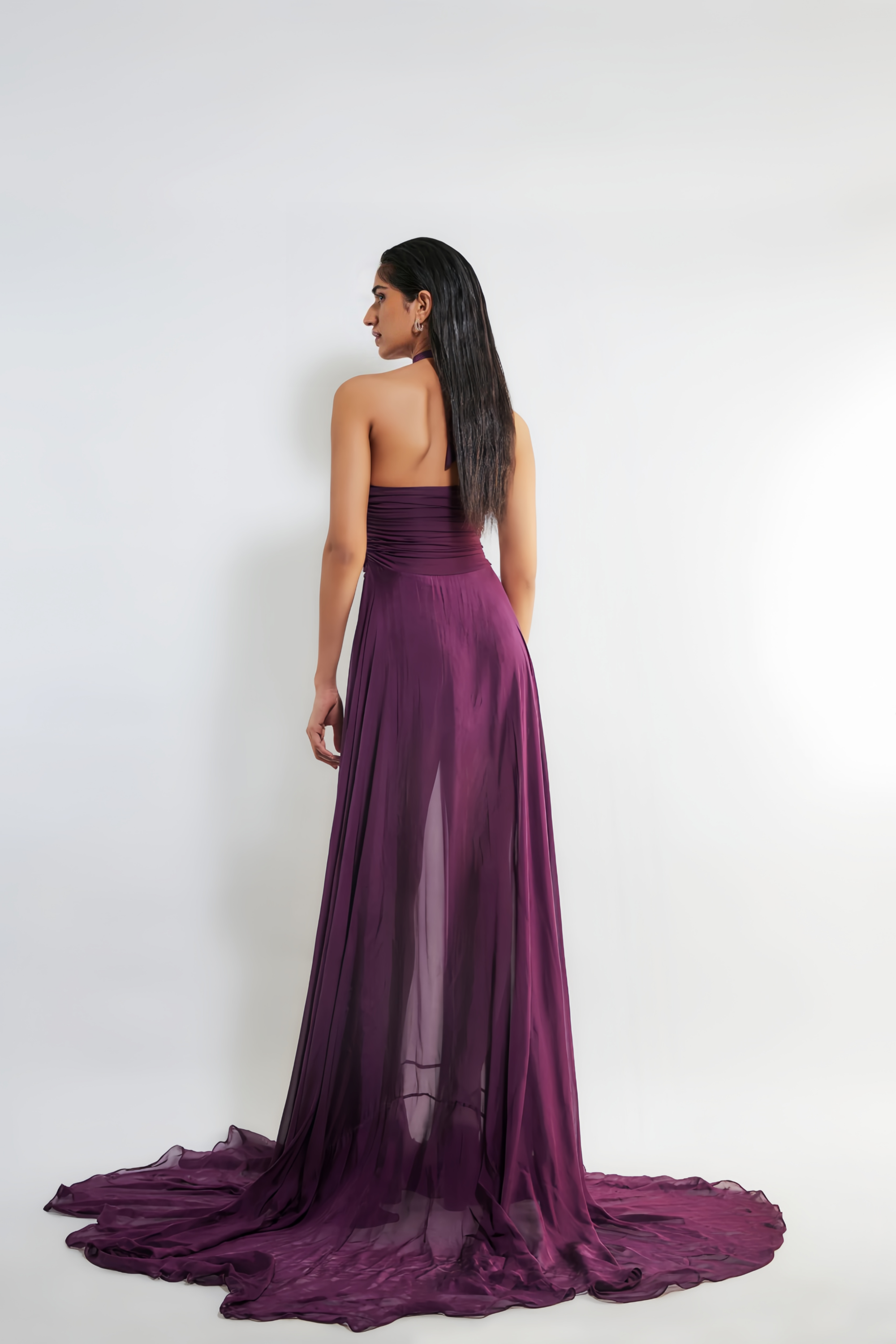 Kerstin Purple Train Design Ruched Maxi Dress