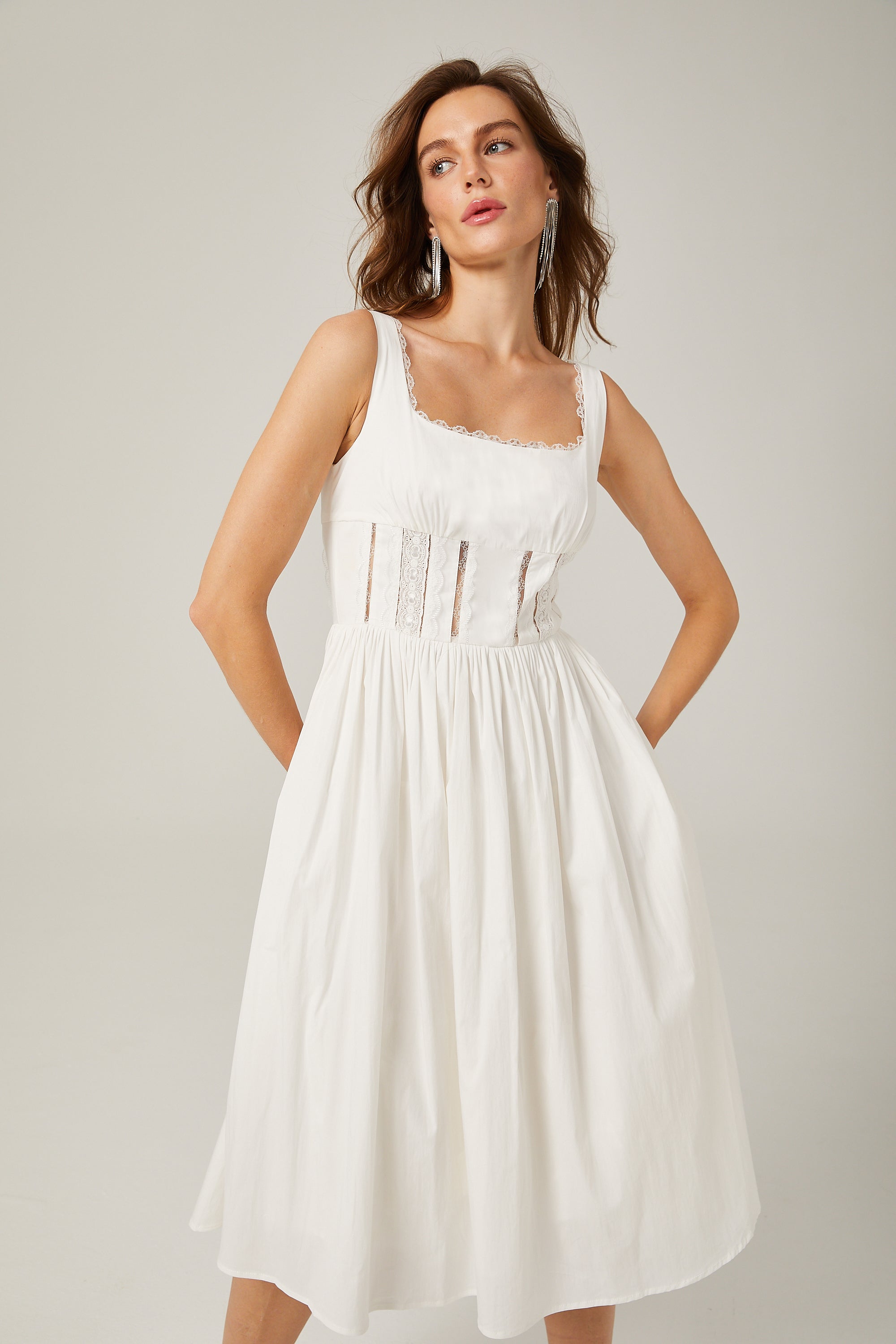 Jeanne white lace cut-out midi dress