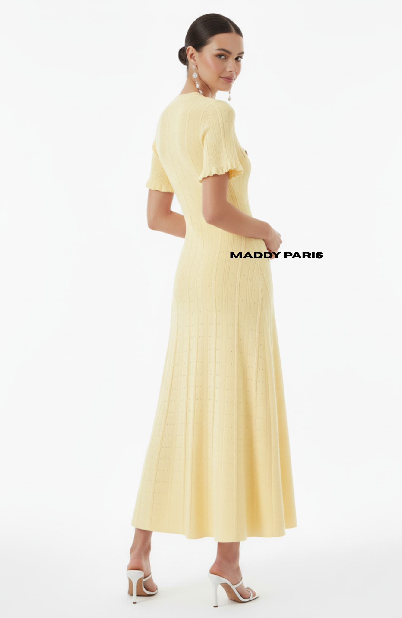 SANDRO GISELLE KNIT MIDI DRESS - YELLOW