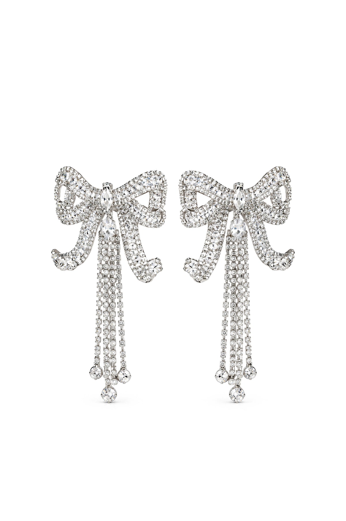 Viviane Silver Crystal Bow Fringe Drop Earrings