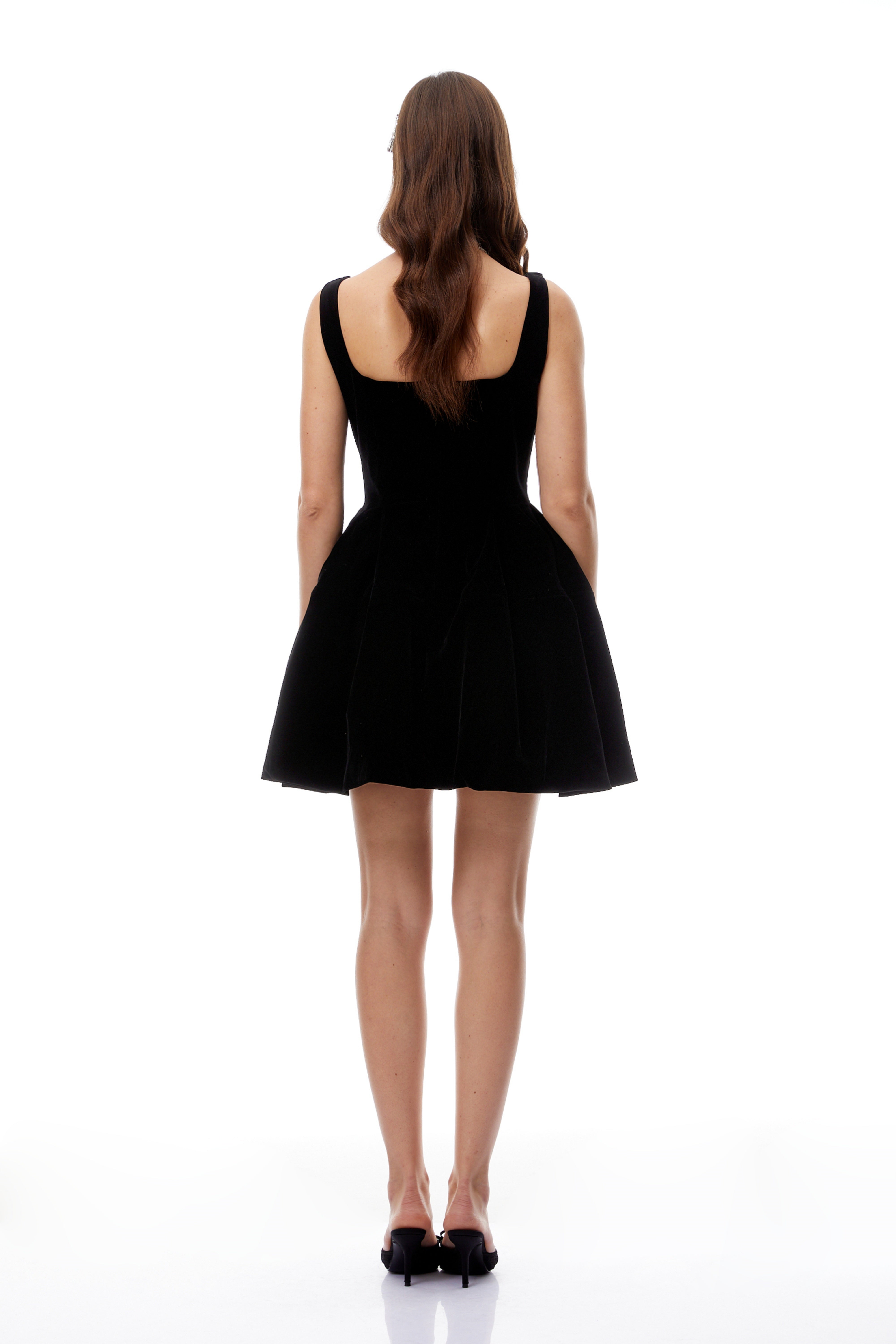Selma Black Square Neck Velvet Mini Dress