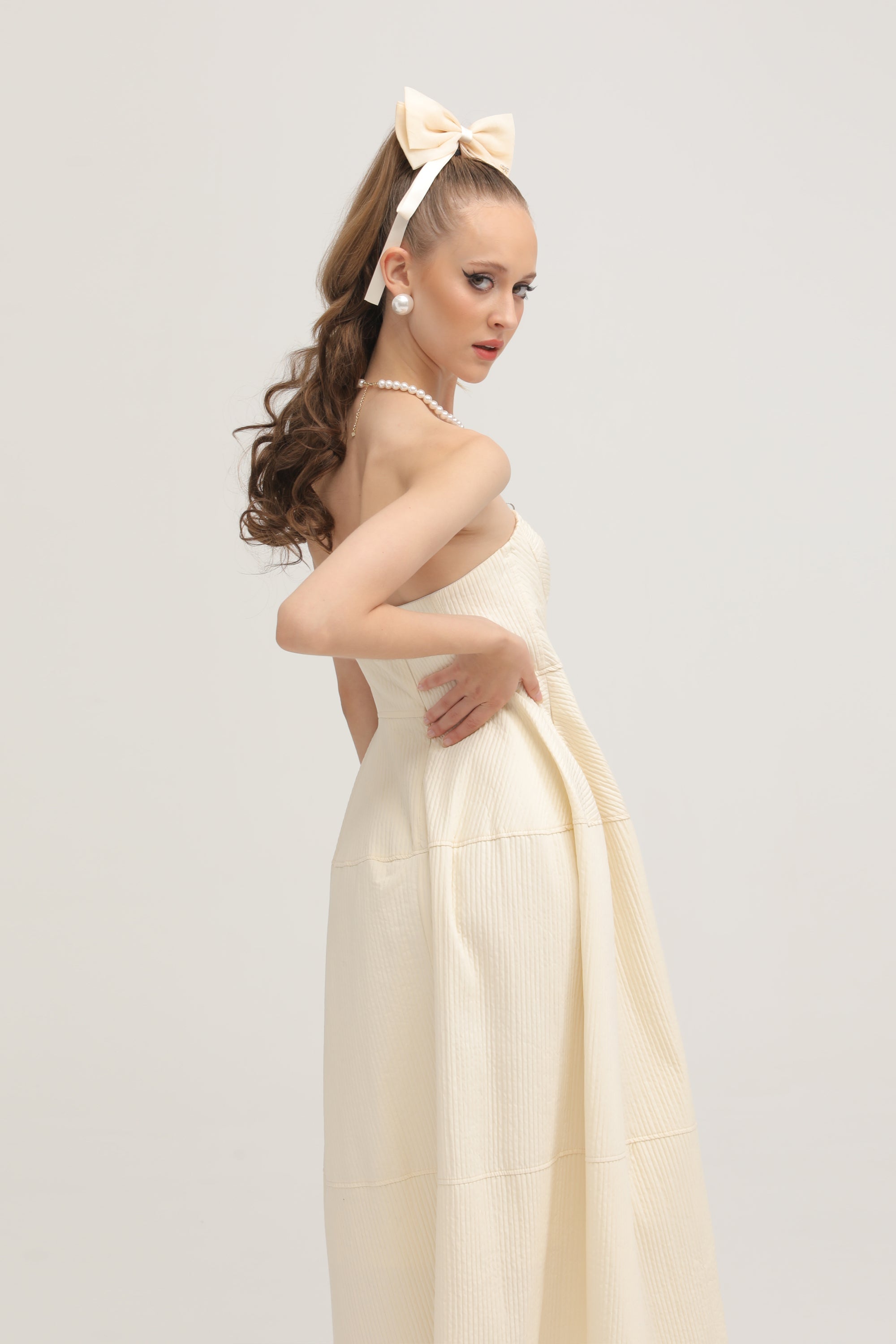 Cortny bustier-style pleated midi dress (US Only)