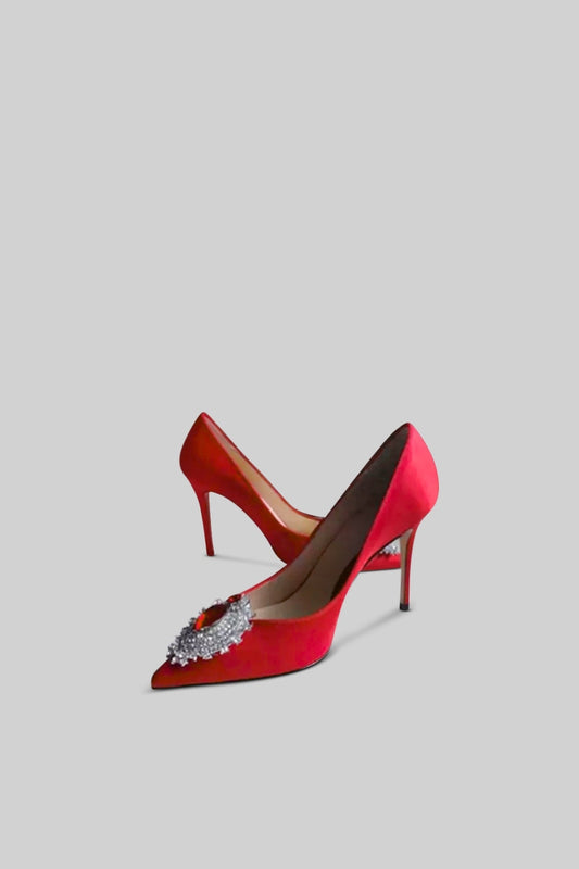 REGALA Satin Stiletto with Diamond Detail - Red