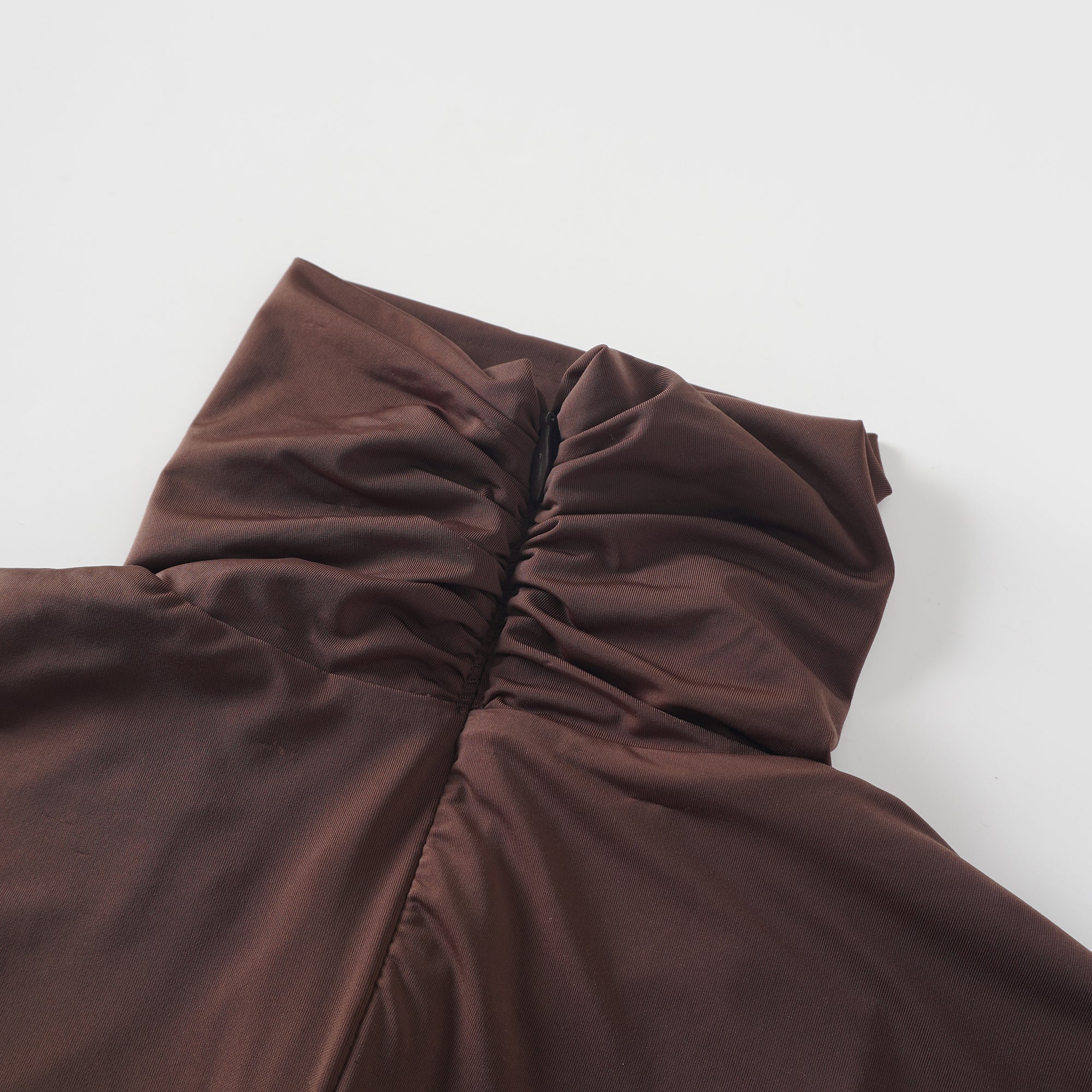 Charitina Brown Fitted Ruched Midi Dress (Final Sale-US Only)