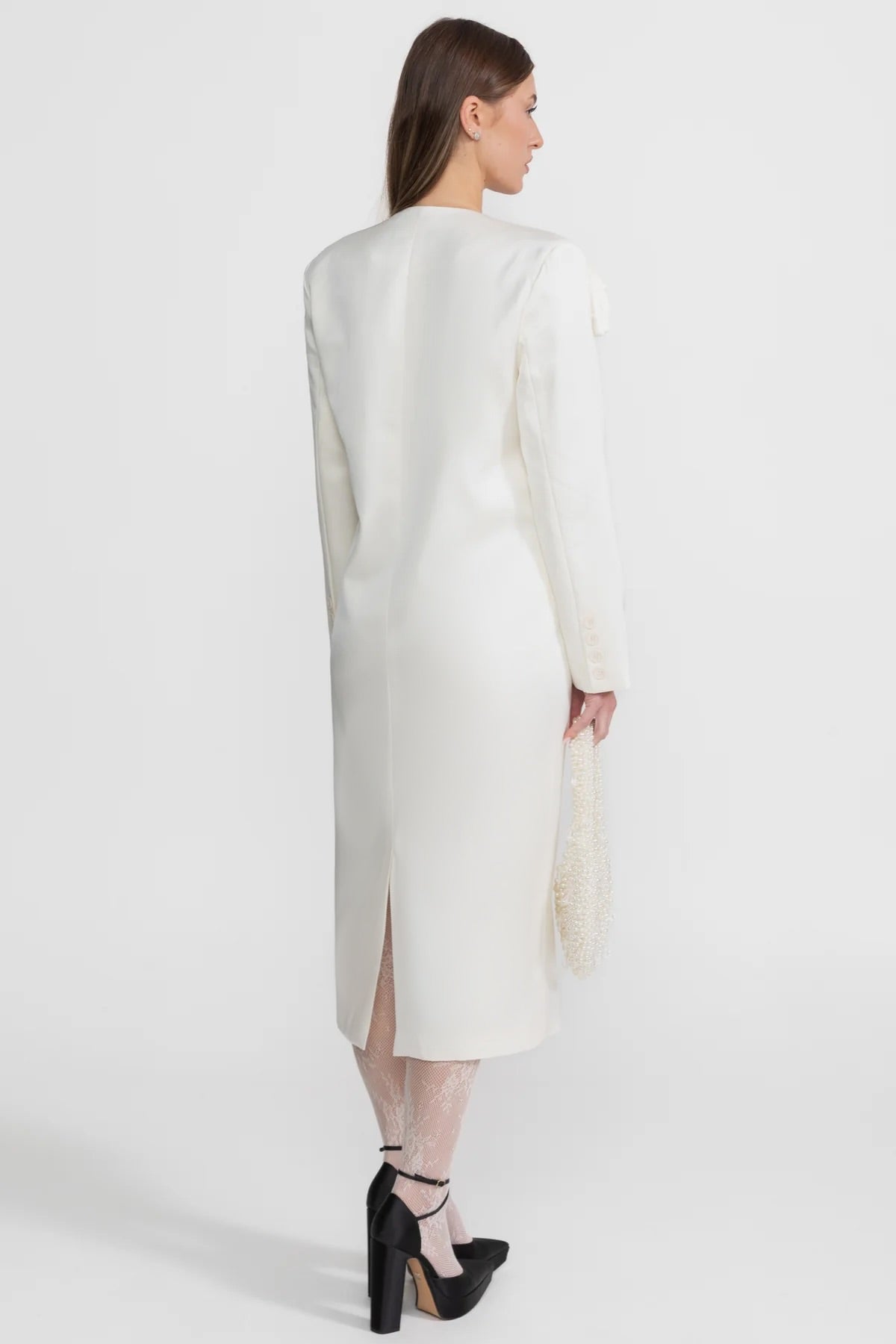 Satin Rose Embellished Blazer Dress – Ivoire