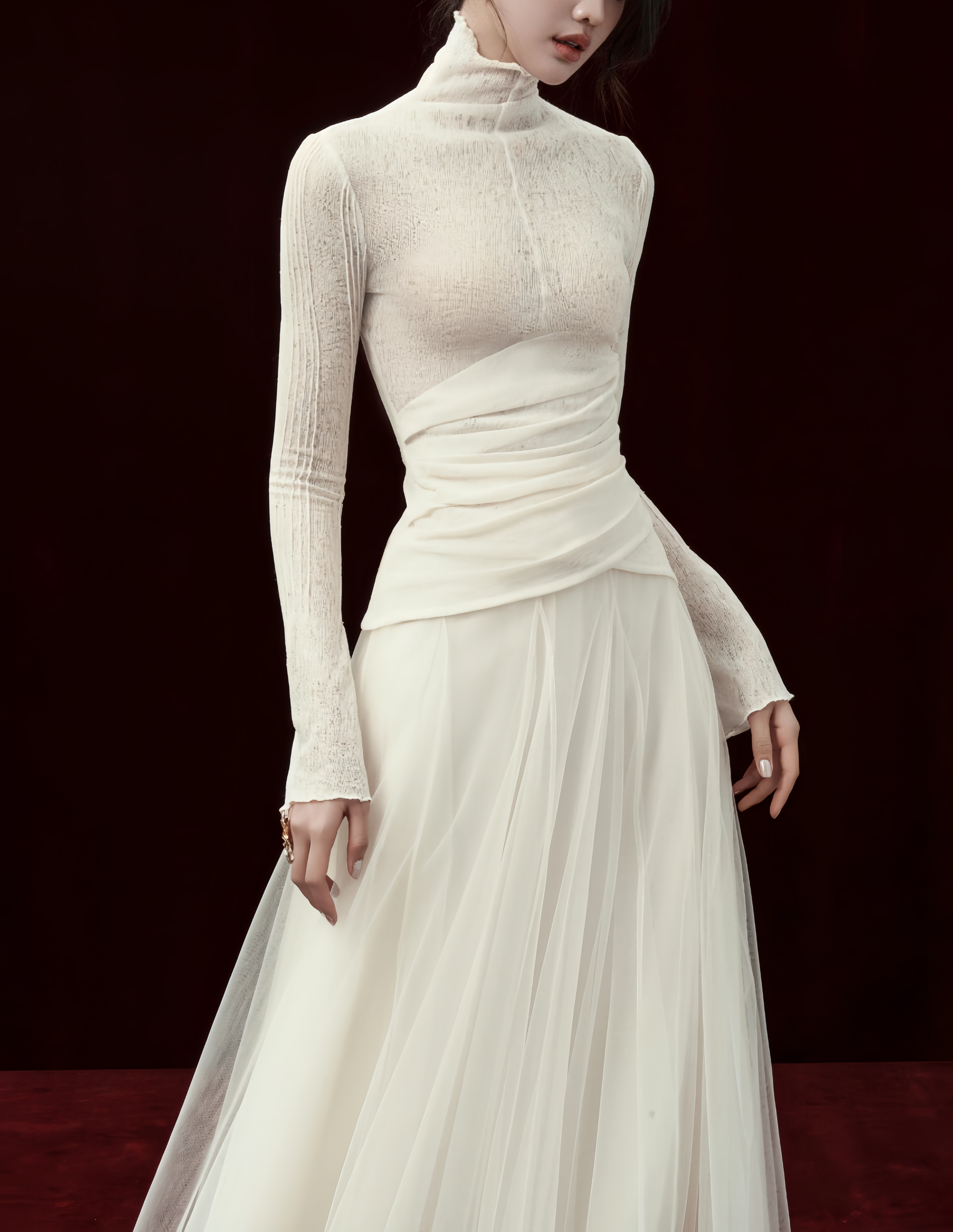 Lark White Tulle Panel Knit Maxi Dress