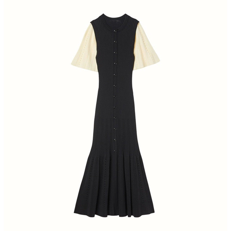 Sandro  Long two tone Tricot midi dress - Black