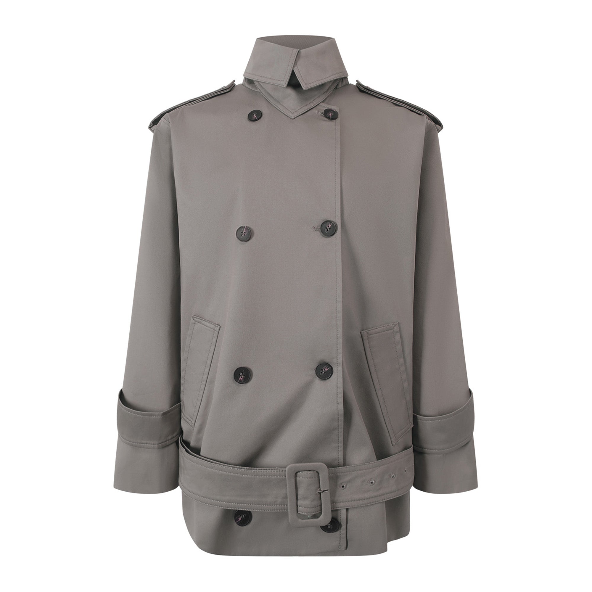 Mavis Grey Double-Breasted Belted Trench Coat