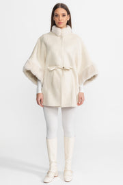 Wool Blend Cape Coat with Sable Fur Trim – Ivoire