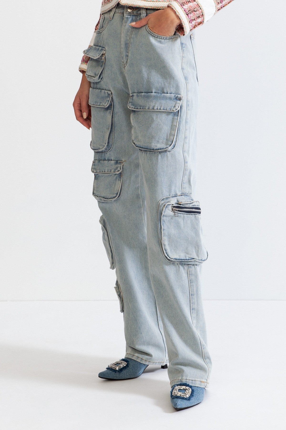 VICTORIA Cargo Jeans with Pockets - Blue