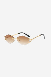 Rimless Geometric Sunglasses with Spiked Gold Temples – Brown