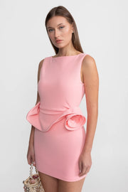 Mini Dress with Sculptural Peplum Detail - Pink