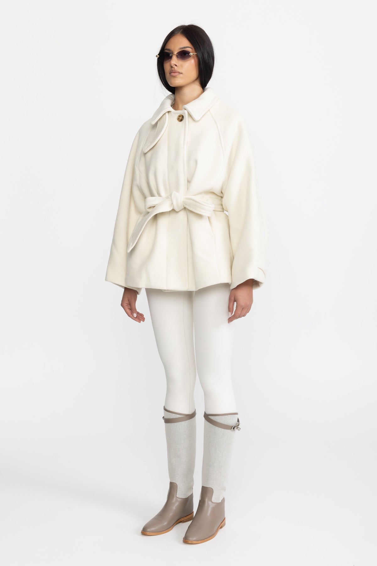Belted Wool Cashmere Swing Jacket - Ivoire