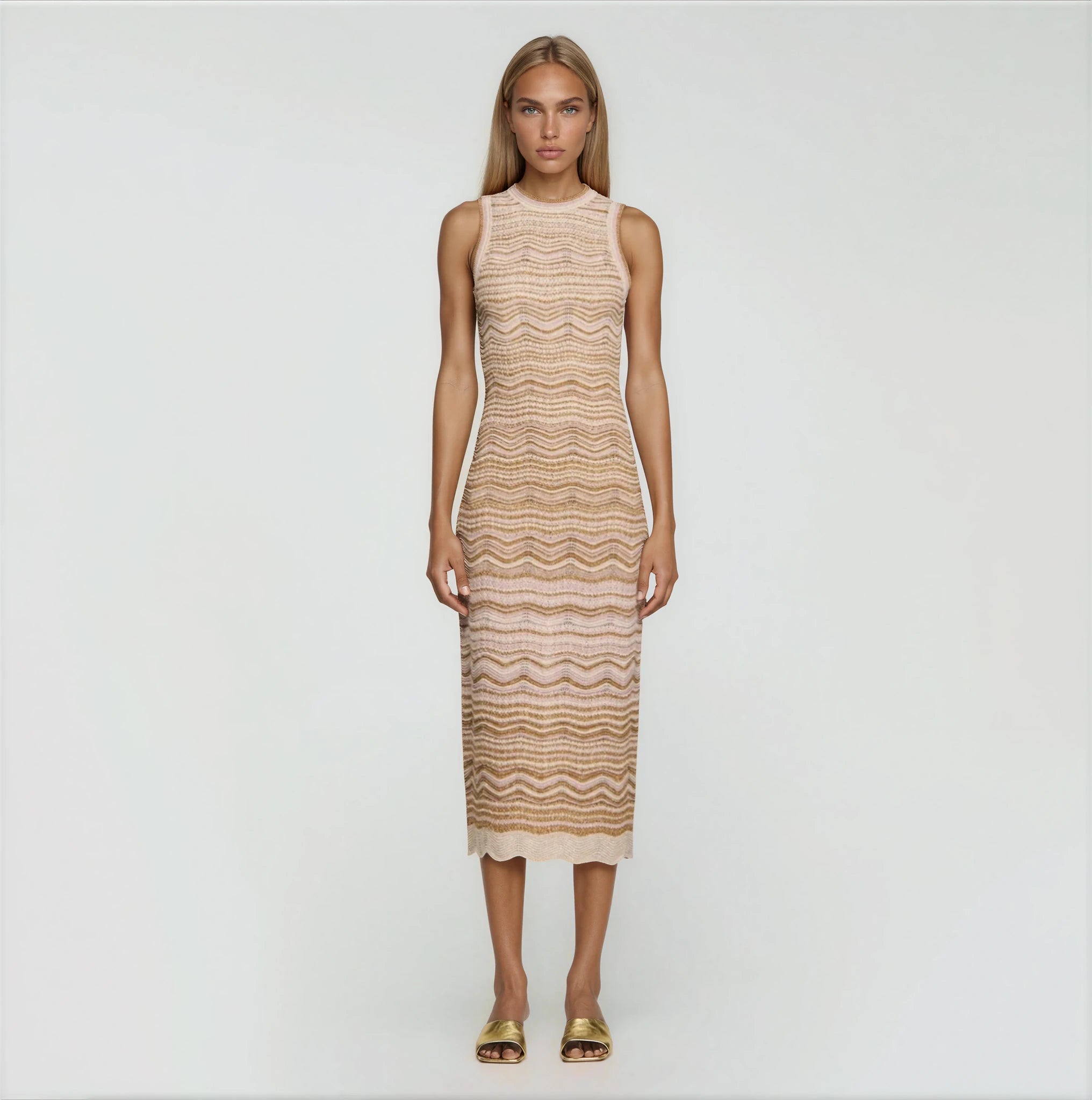 Sandro Fancy knit maxi dress  - Sand Brown