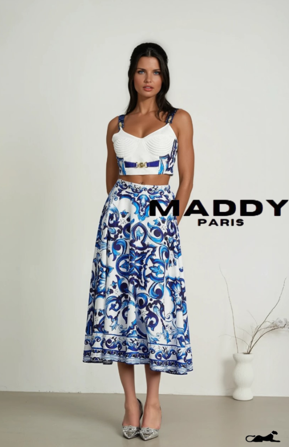 Allegra graphic-printed top & skirt matching set - Blue