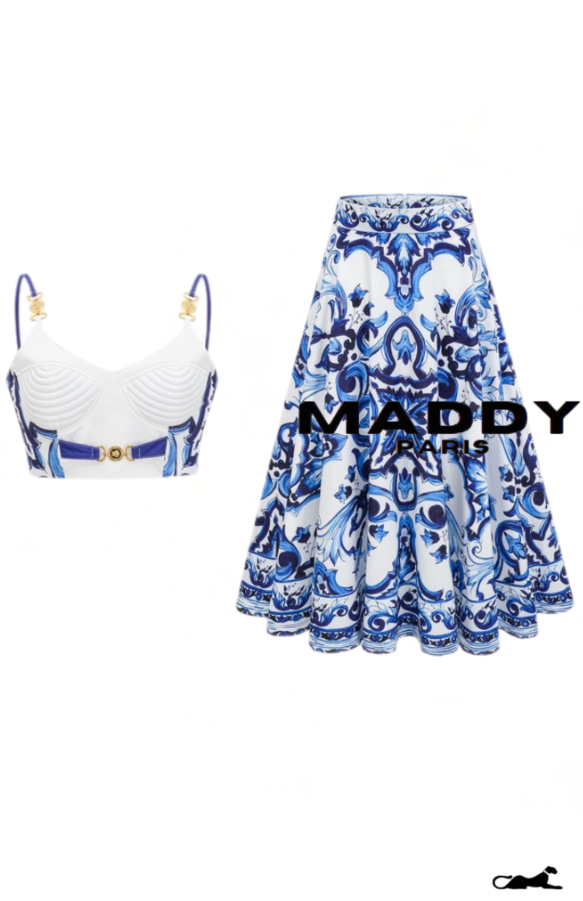 Allegra graphic-printed top & skirt matching set - Blue