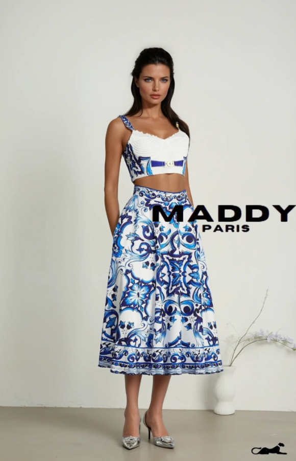 Allegra graphic-printed top & skirt matching set - Blue