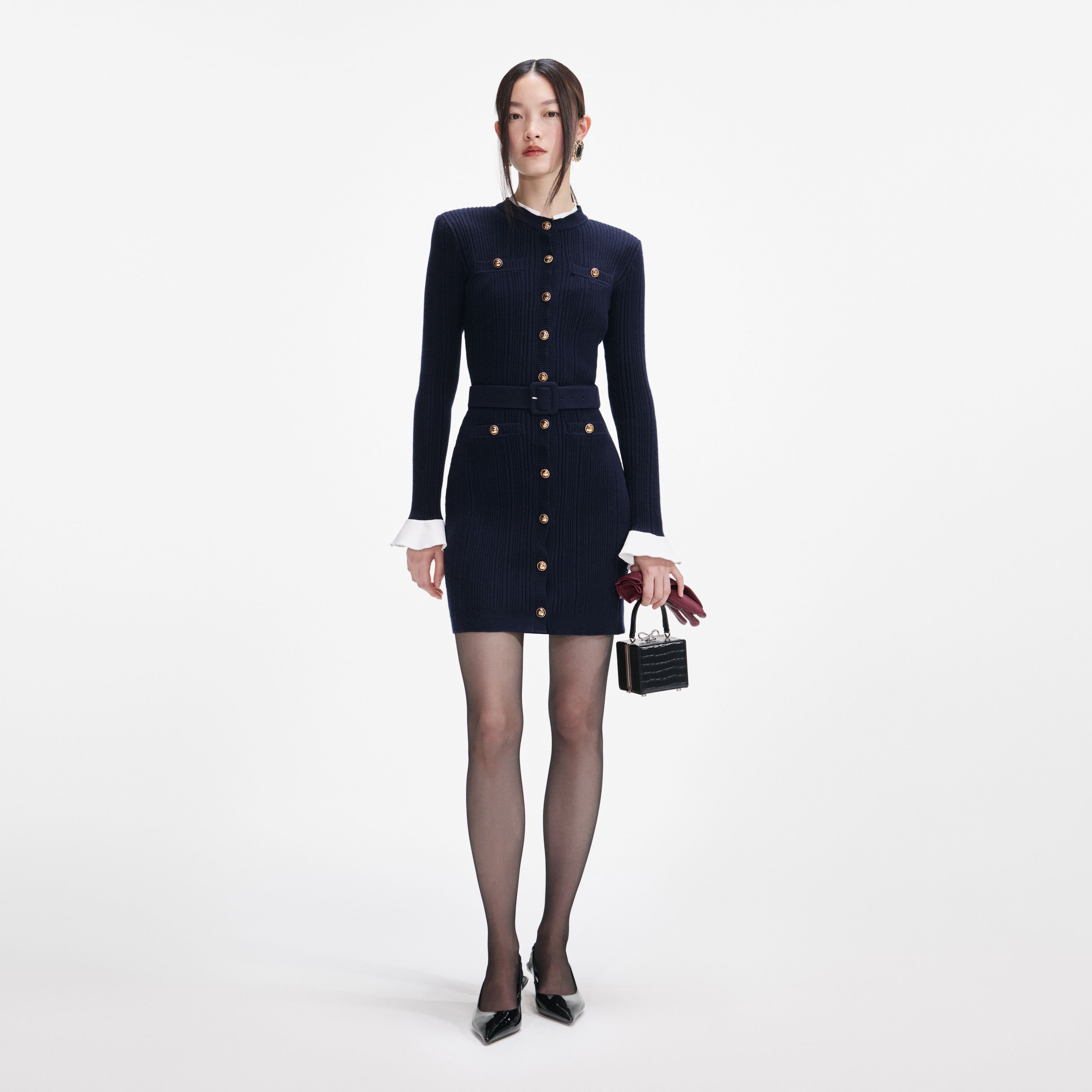 MADDY Navy Viscose Knit Mini Dress - Navy blue