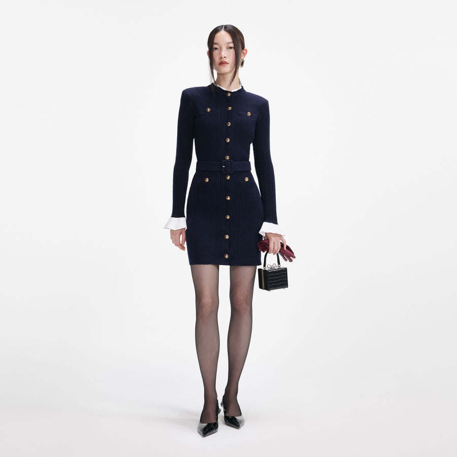 MADDY Navy Viscose Knit Mini Dress - Navy blue