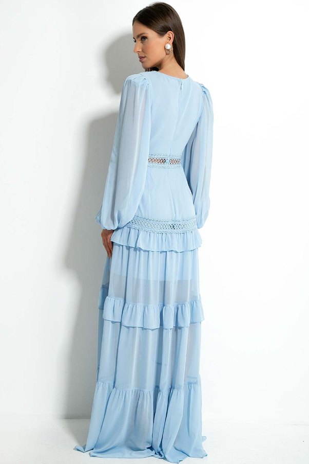 SANTORINI SERAPHINA CHIFFON LACE MAXI DRESS - BLUE