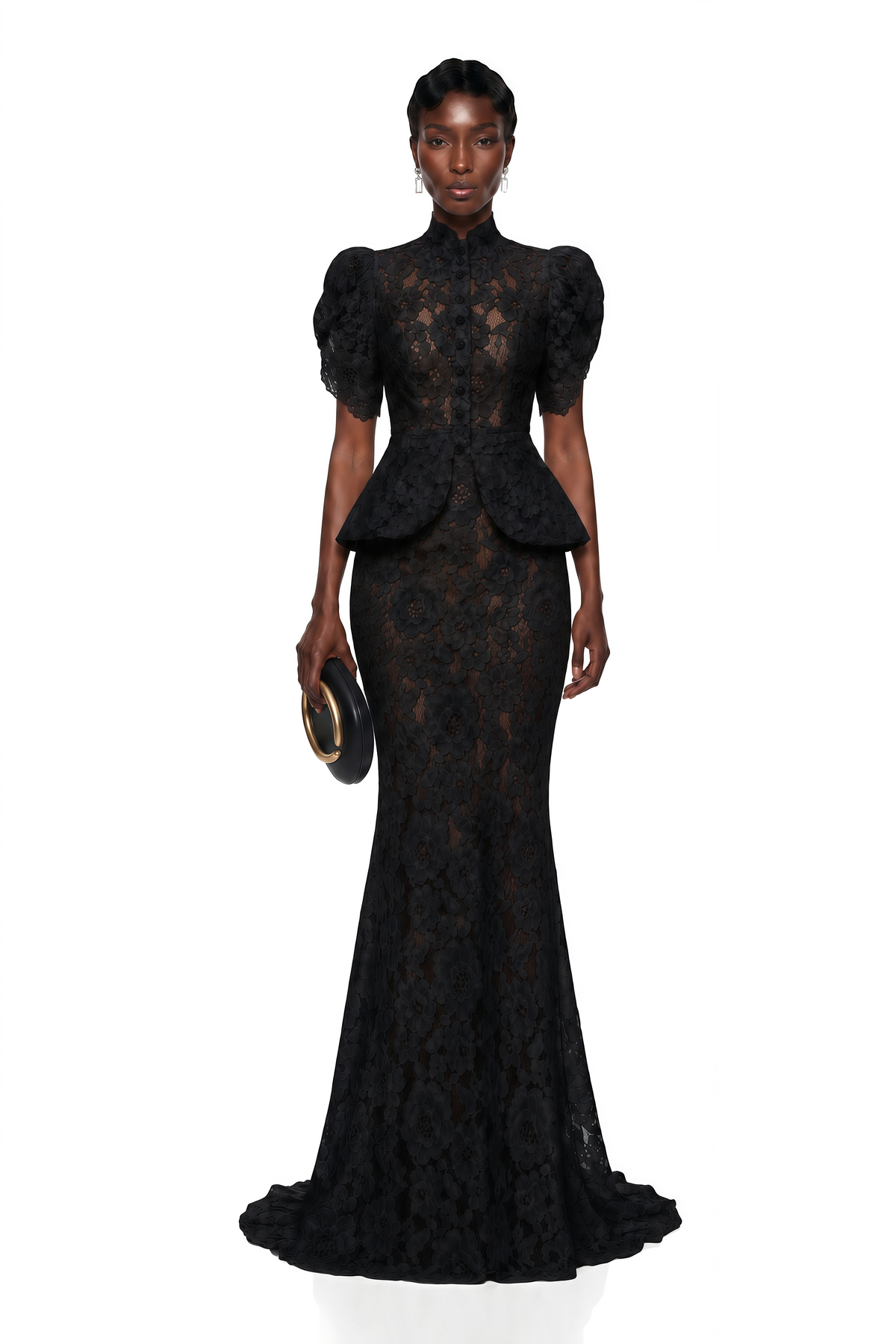 adèle black short sleeve floral blouse & mermaid skirt set