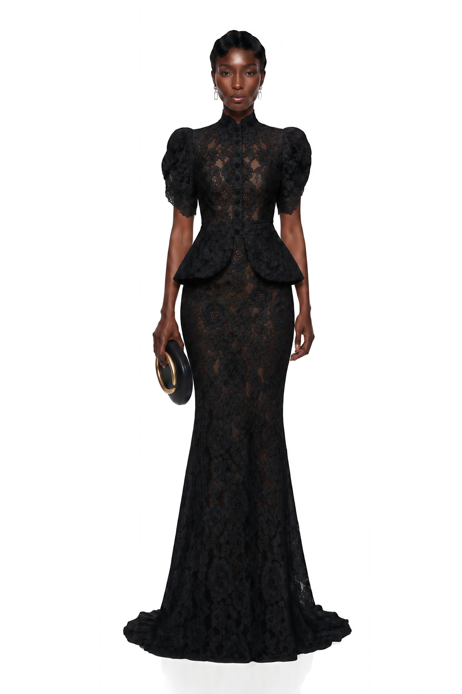 adèle black short sleeve floral blouse & mermaid skirt set