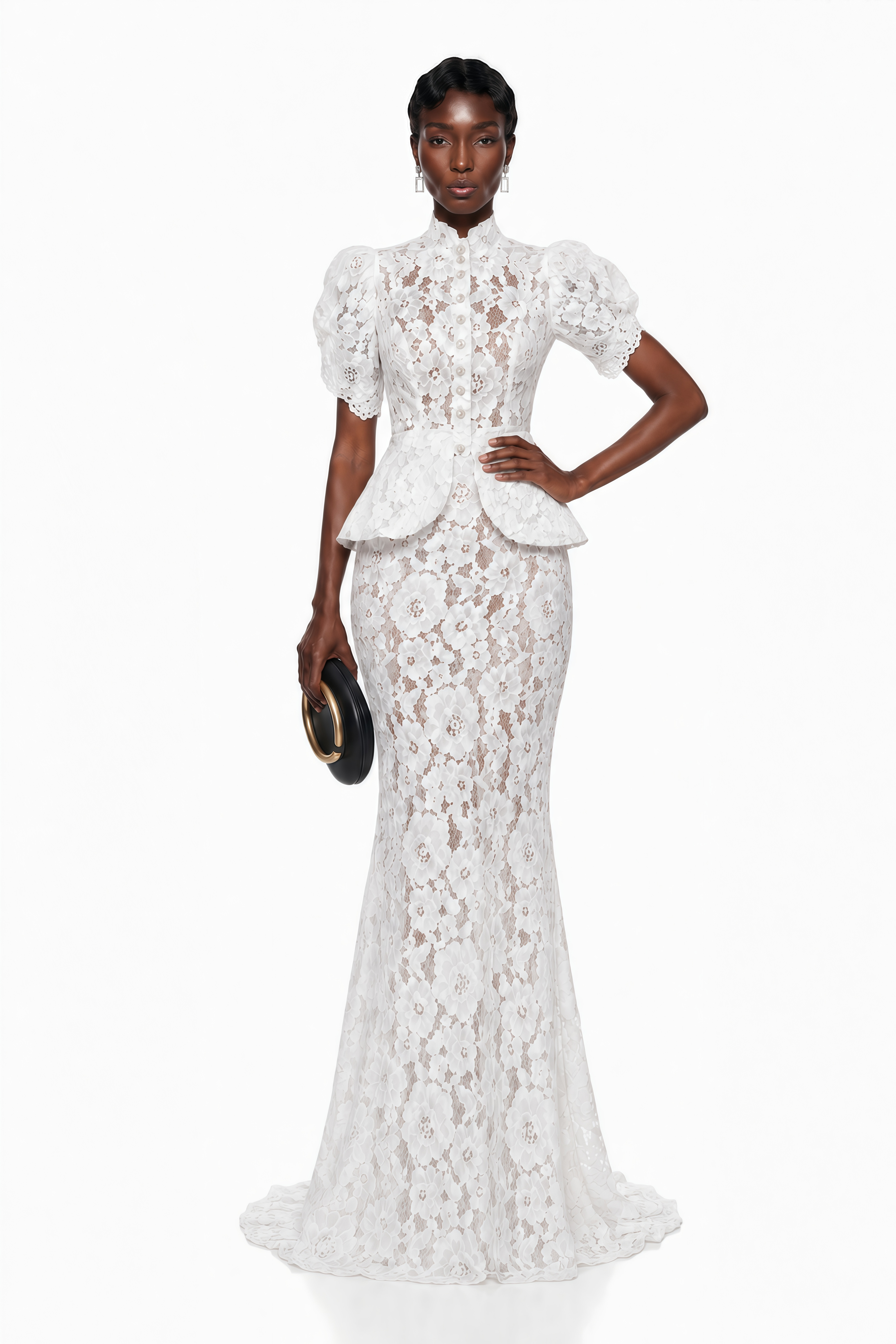Adèle White Short Sleeve Floral Blouse & Mermaid Skirt Set