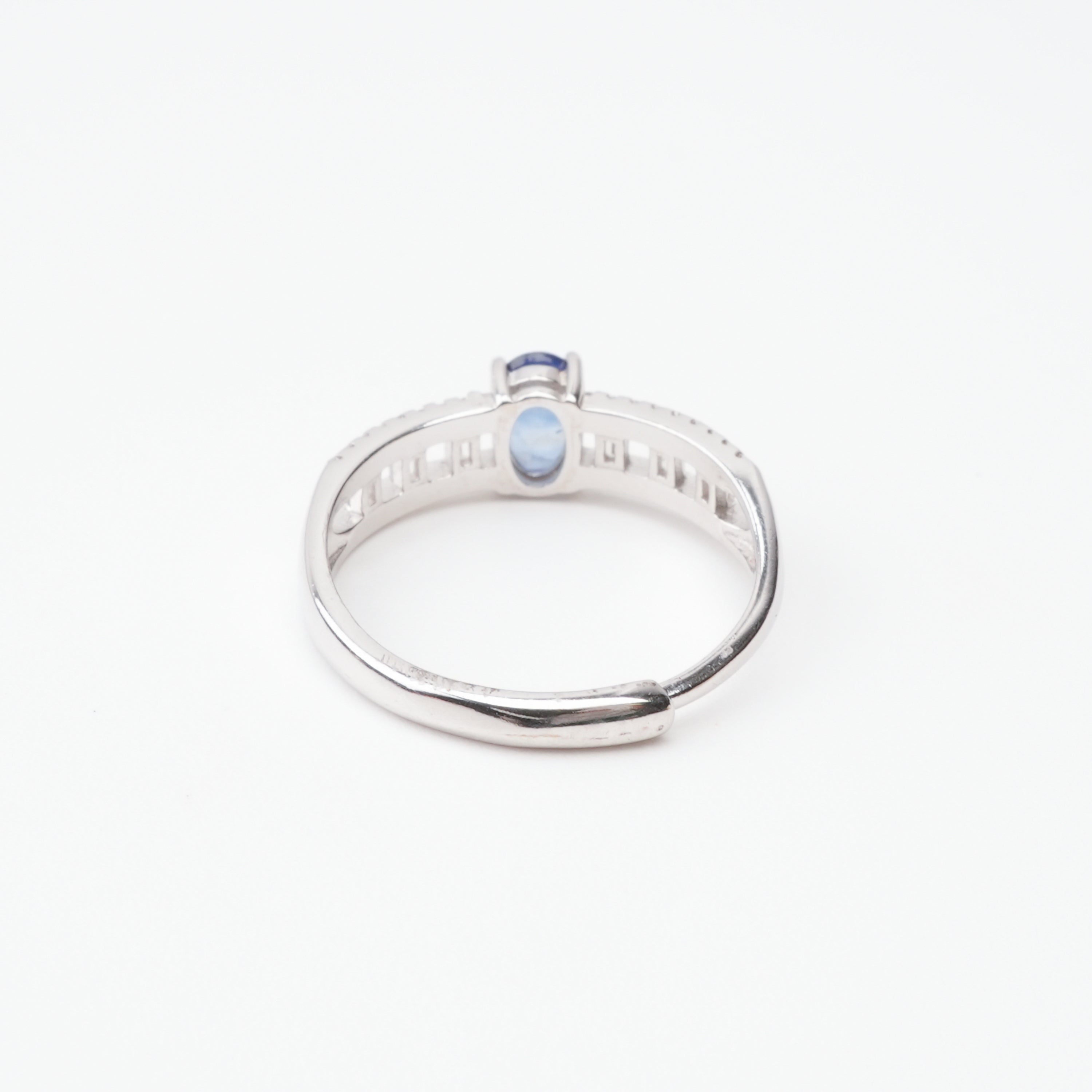 Adeline Sapphire Blue Oval Cut Openwork Baguette Sterling Silver Ring