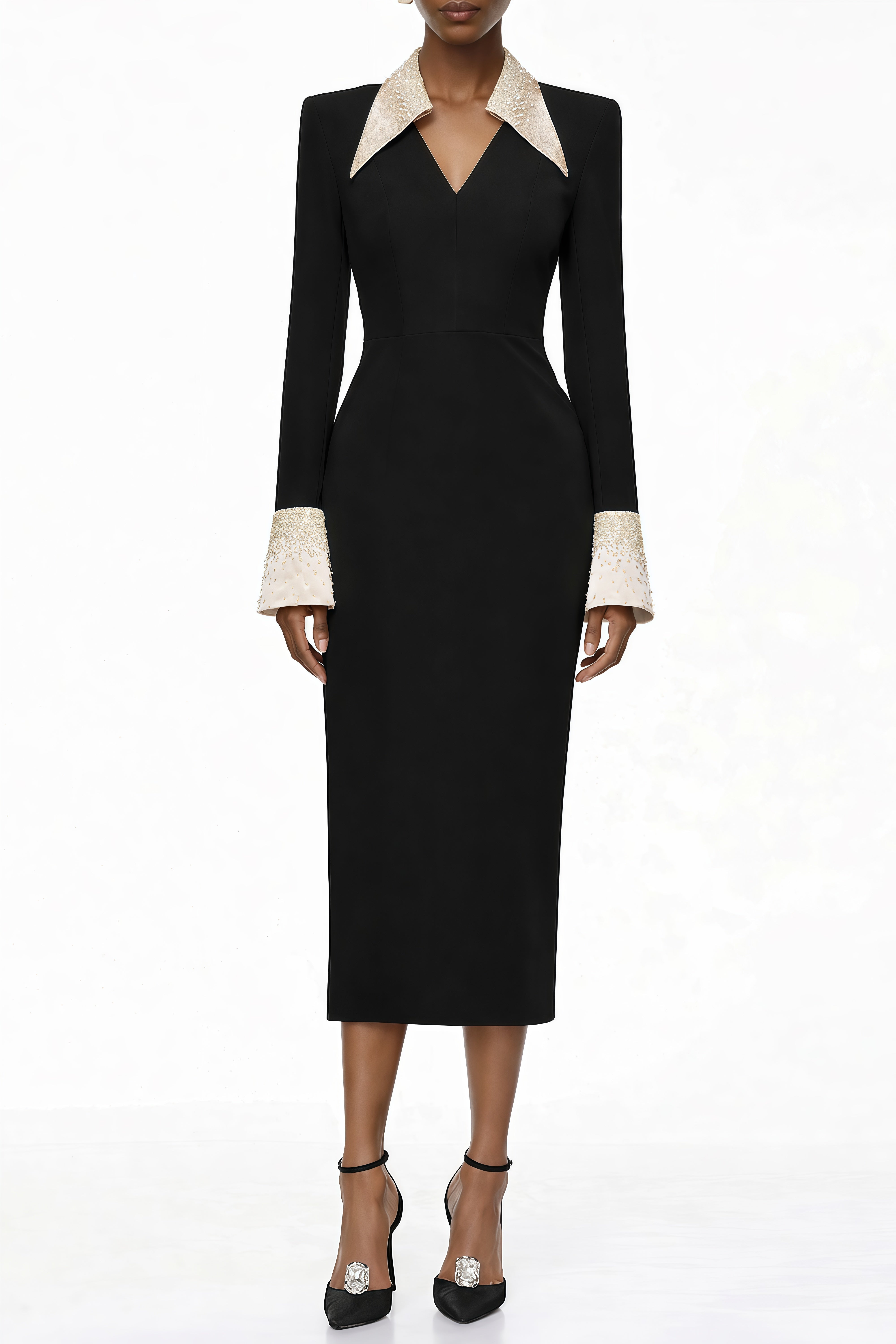 Aina Black Embellished Corset Midi Dress (Final Sale-US Only)