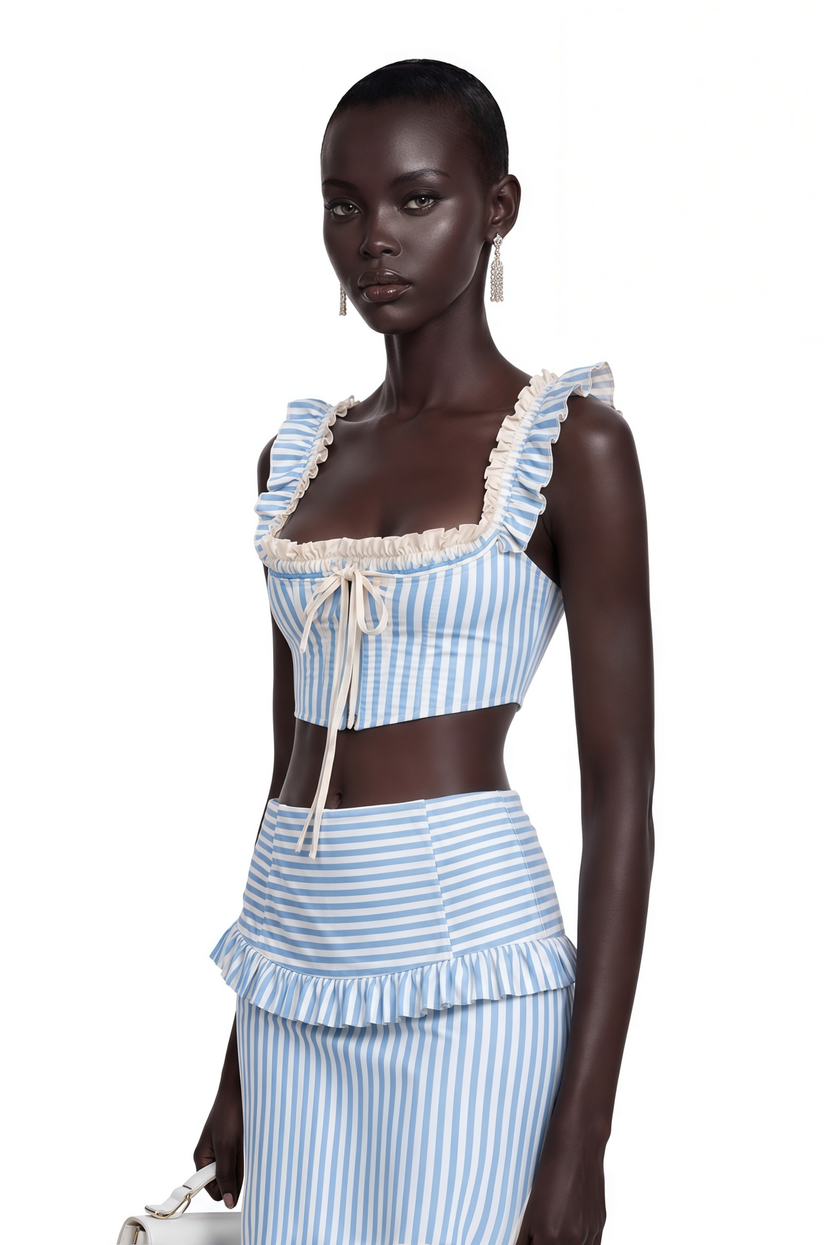 ainhoa blue stripe ruffle top & skirt set