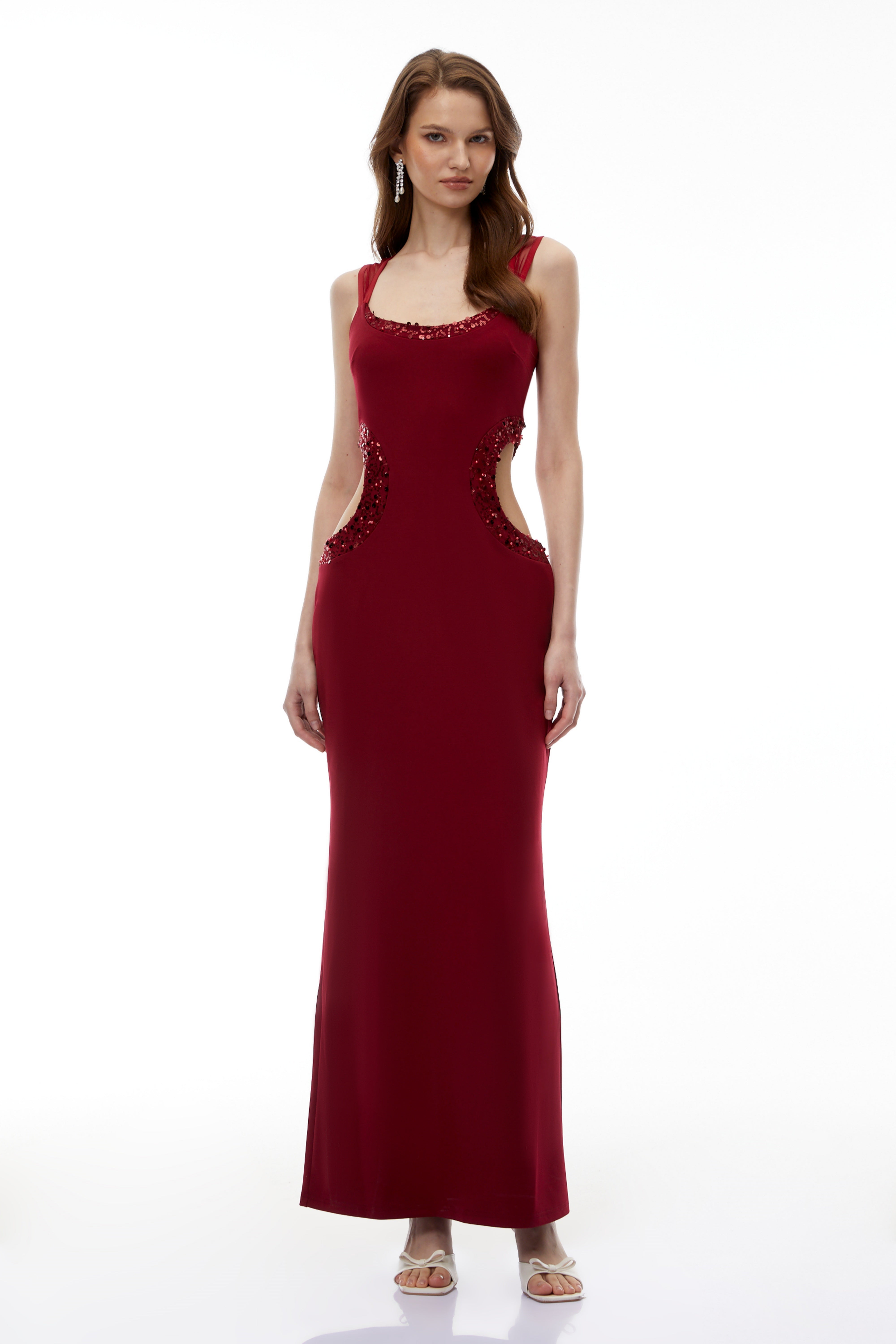 Aisha Red Embellished Cut-Out Maxi Dress