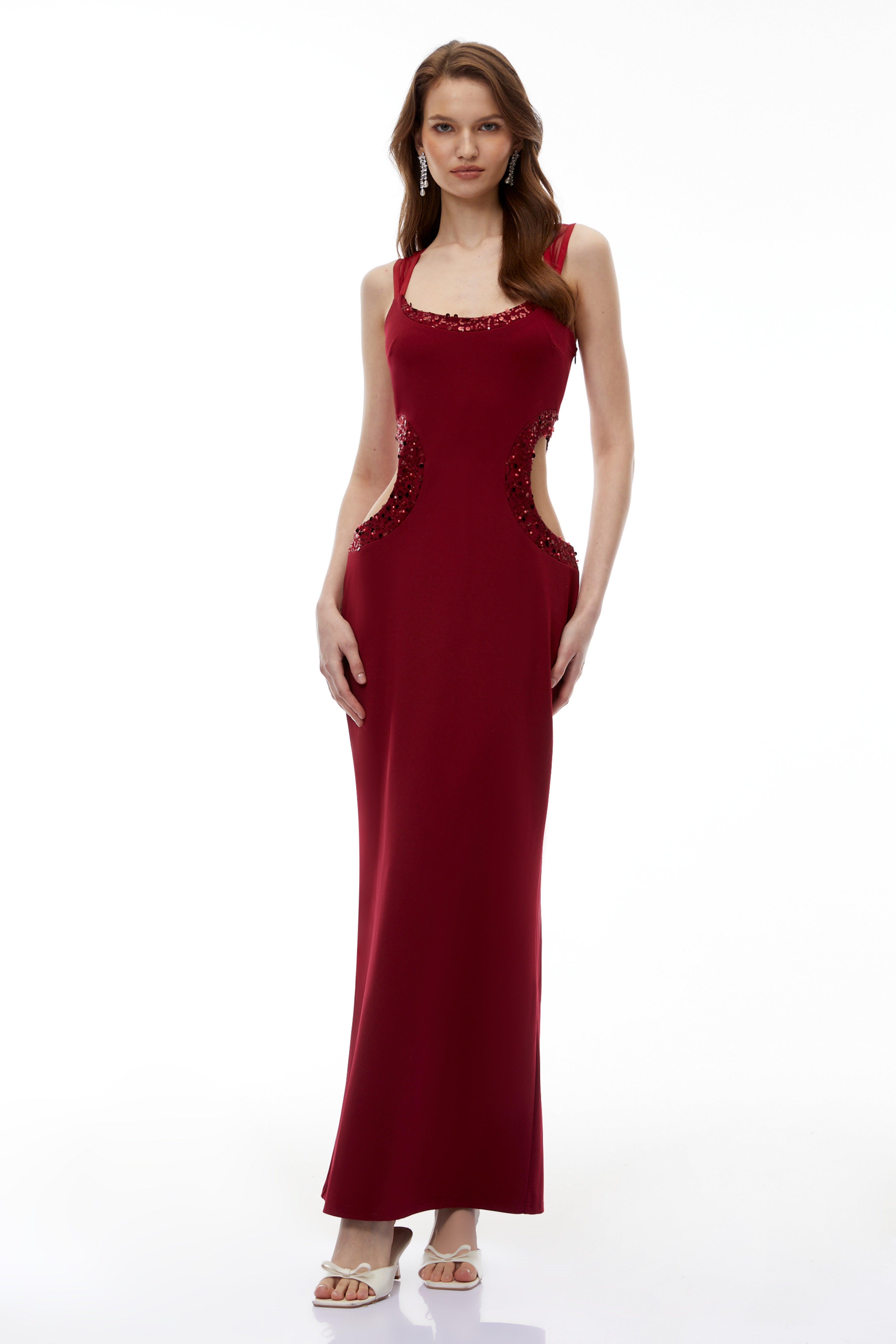 Aisha Red Embellished Cut-Out Maxi Dress