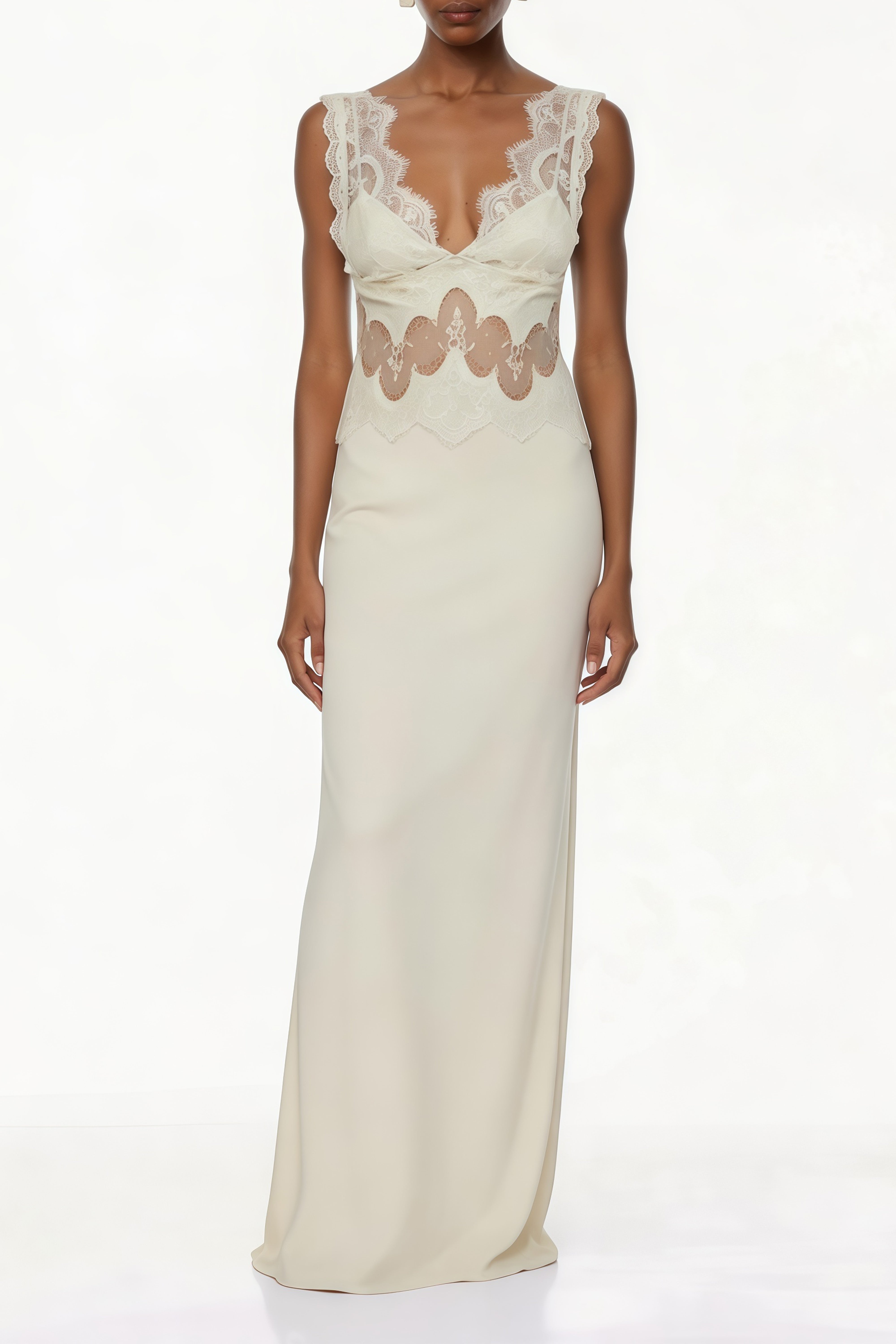 Aitana Neutrals Satin Maxi Dress with Lace Panels