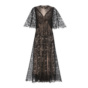Alaia Black Cape Design Floral Lace Midi Dress (Final Sale-US Only)