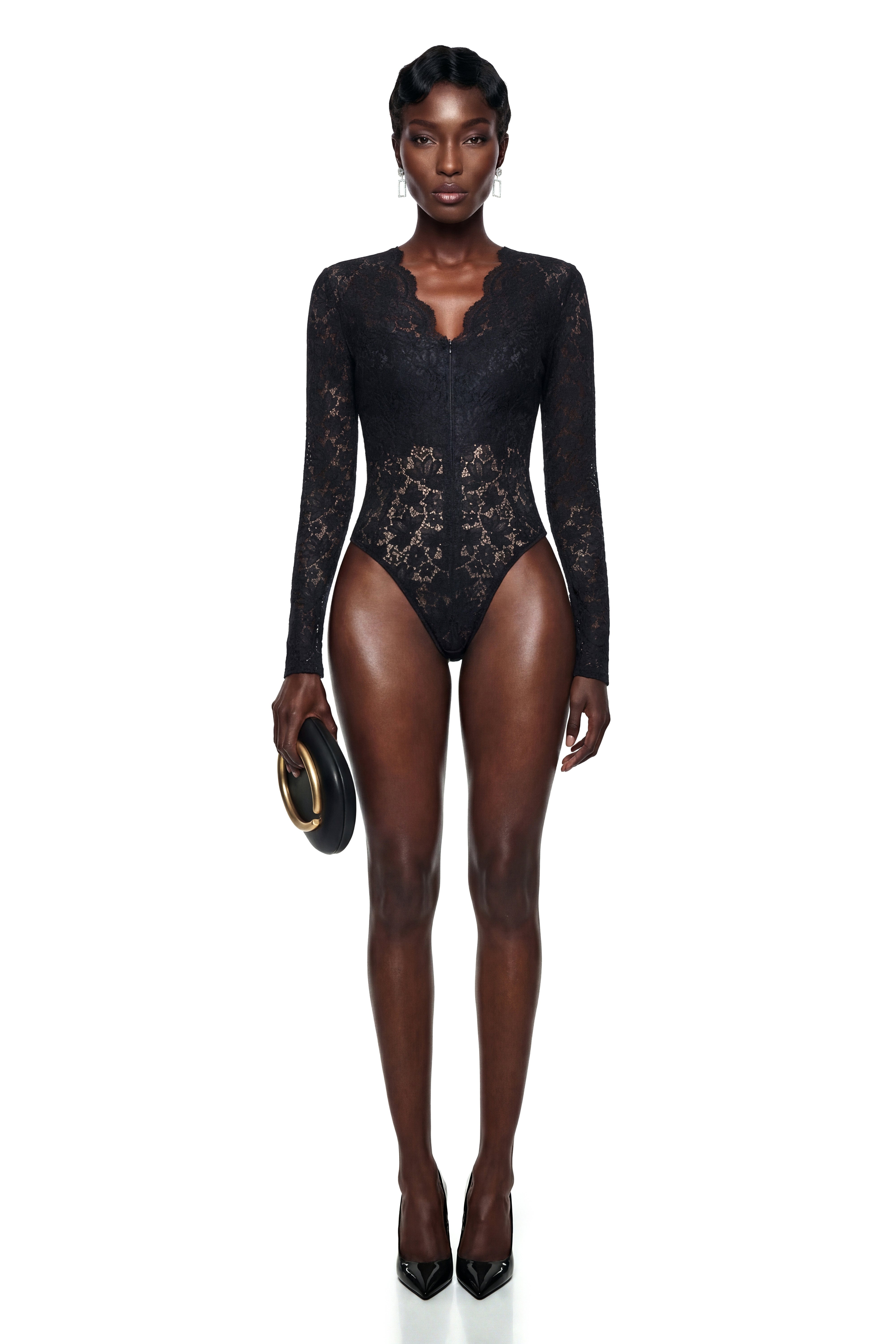 Alaric Black Floral Lace Cut-Out Bodysuit