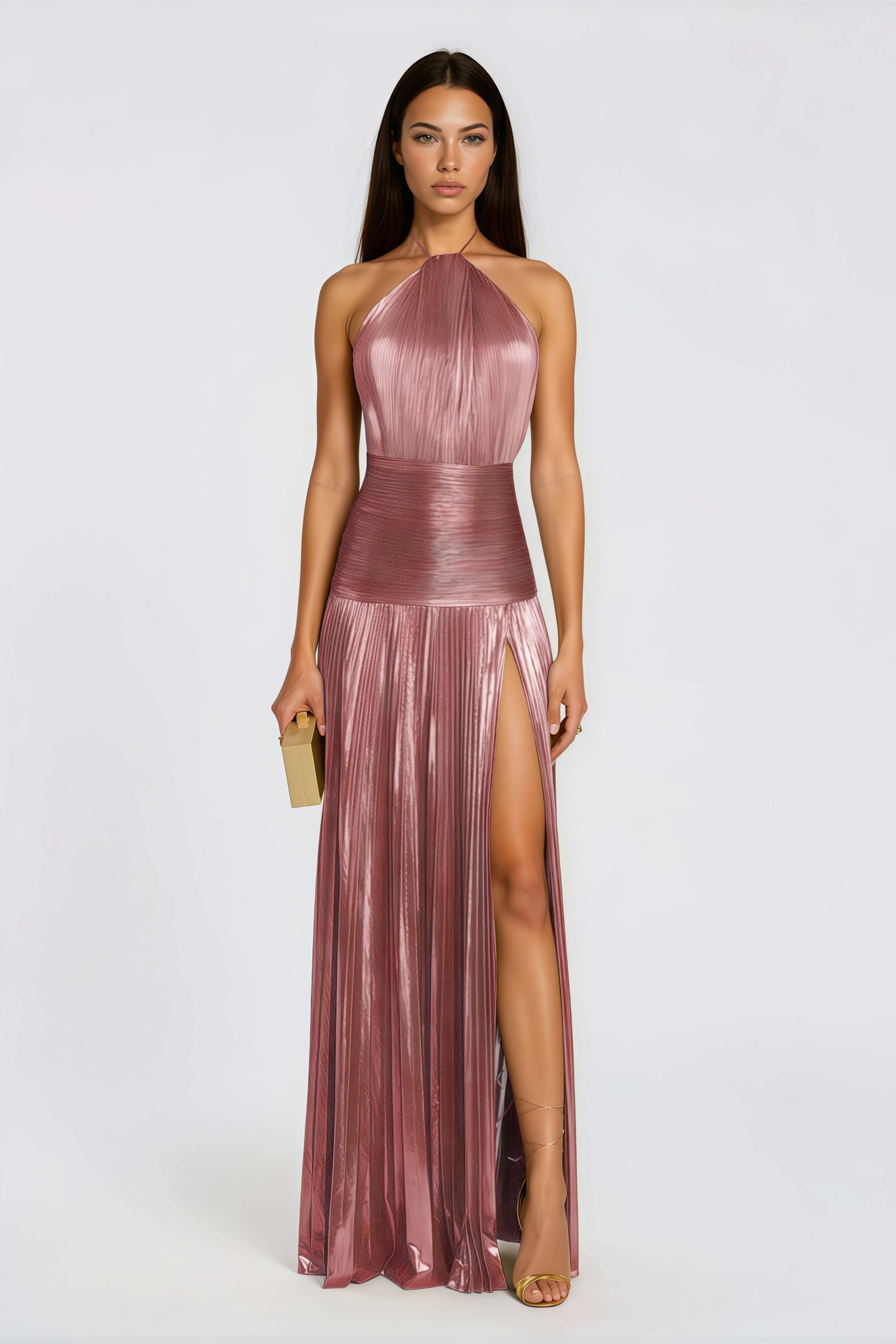 Alchimie Pink Glossy Pleated Maxi Dress (Final Sale-US Only)