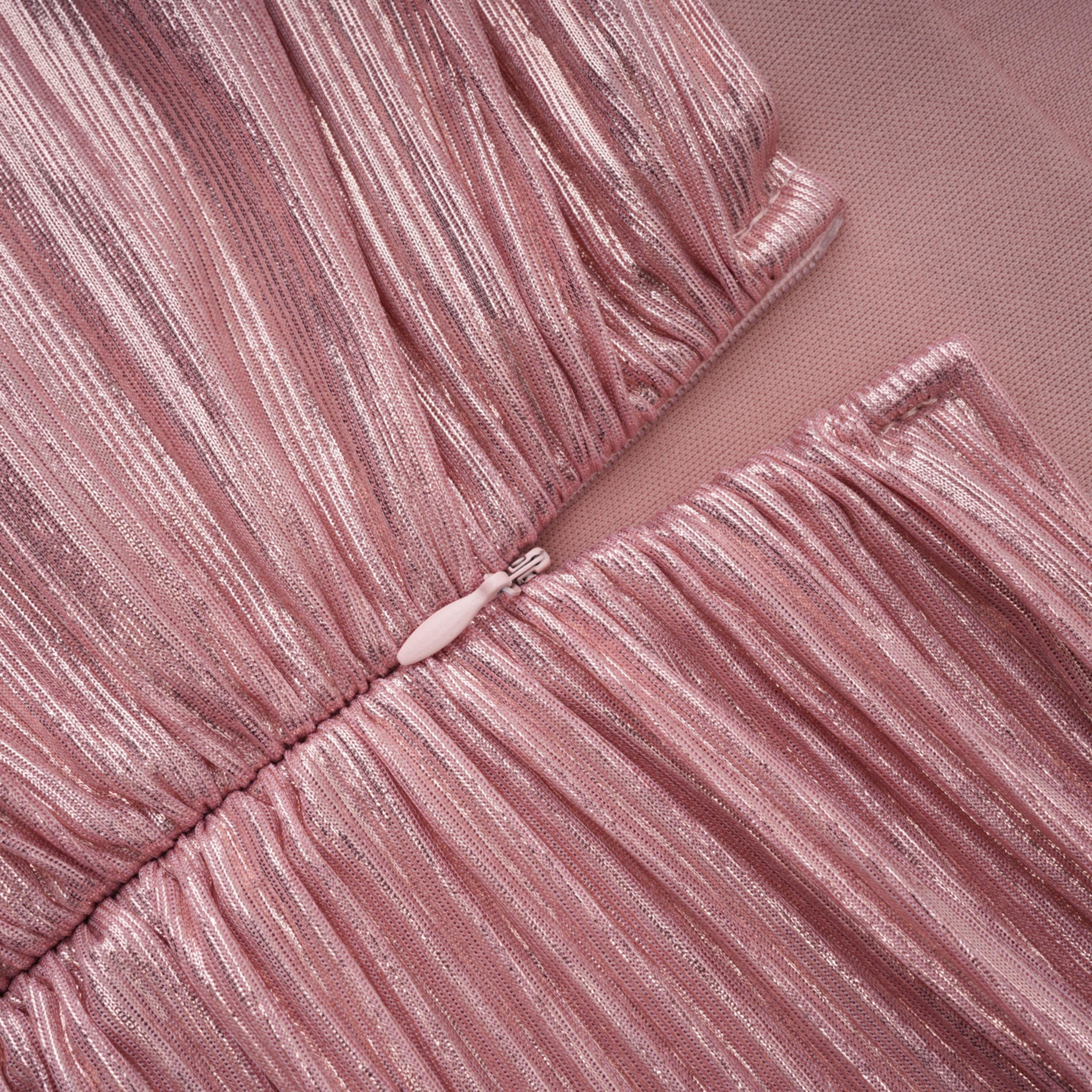 Alchimie Pink Glossy Pleated Maxi Dress (Final Sale-US Only)