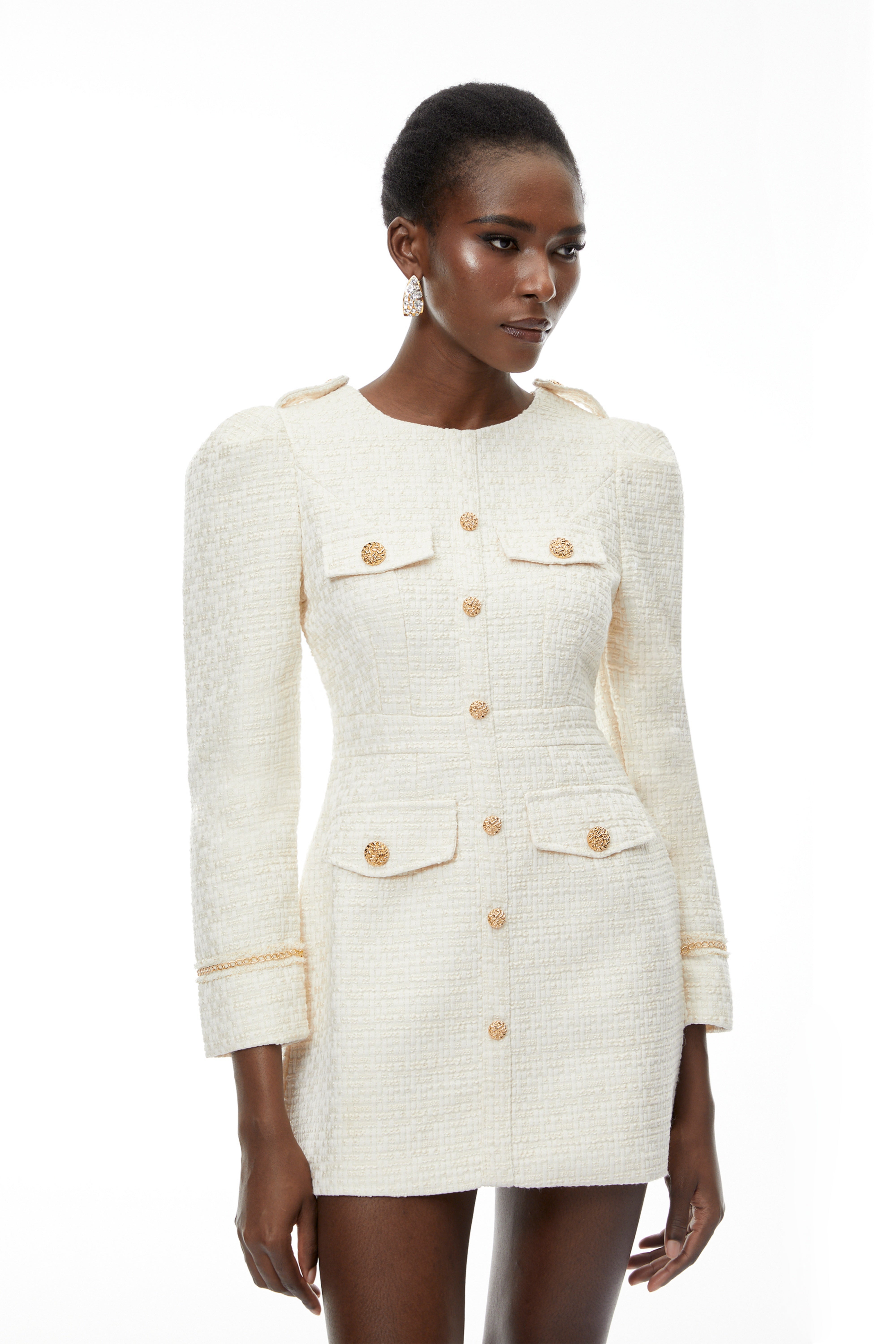 Alcyone White Tweed Blazer Mini Dress