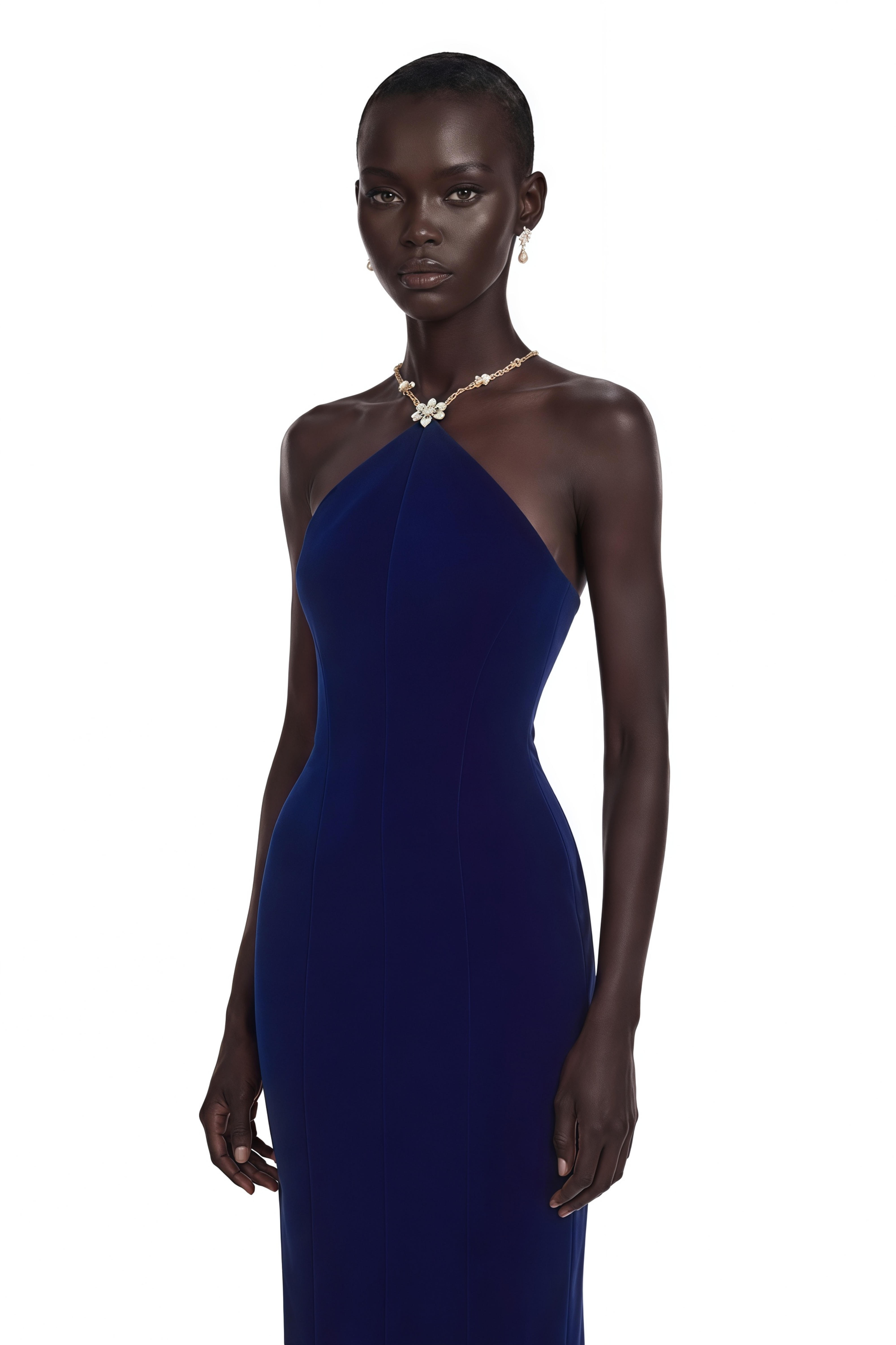 Alejandra Navy Blue Embellished Halterneck Midi Dress