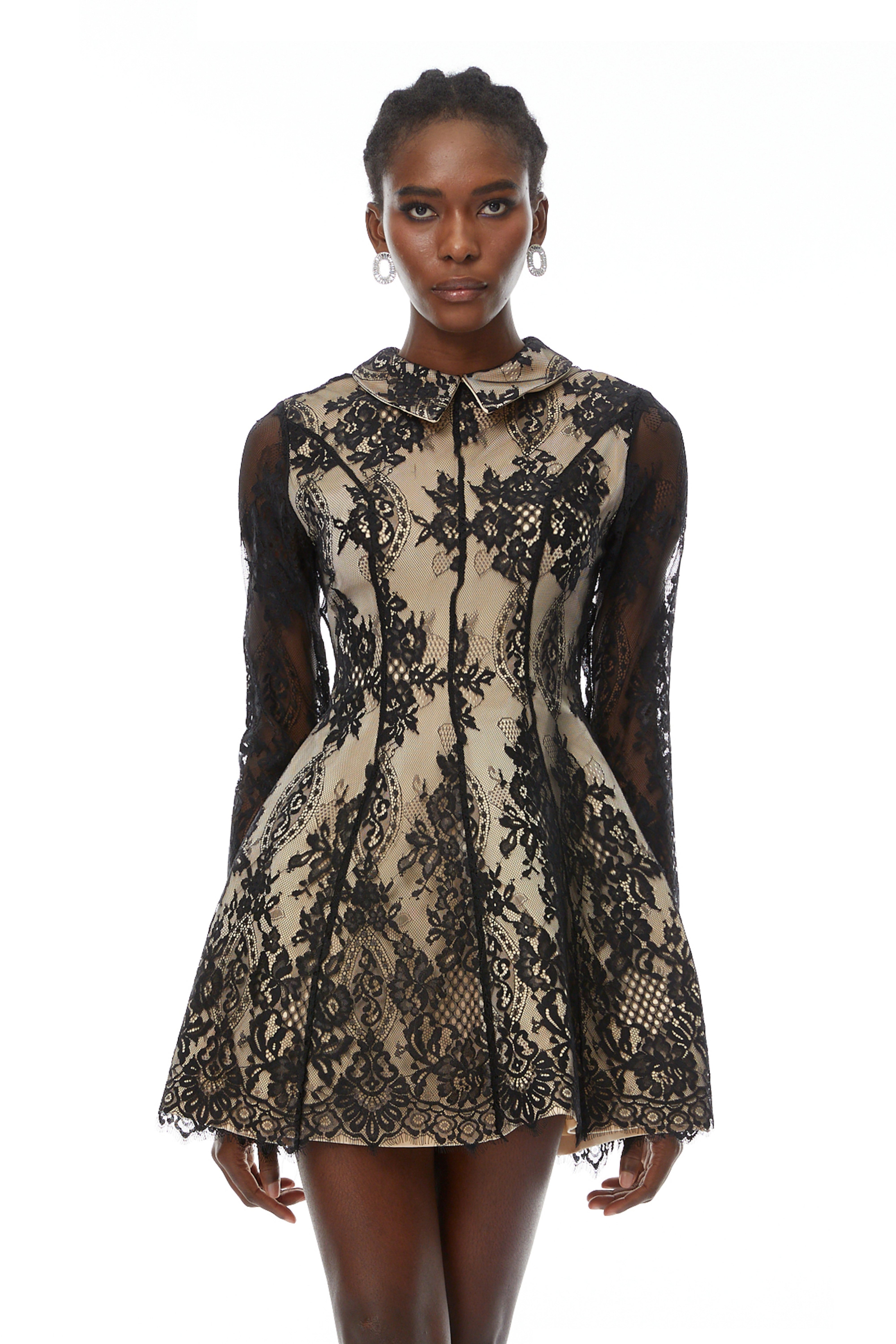 Aleksandra Black Floral Lace Mini Dress (Final Sale-US Only)