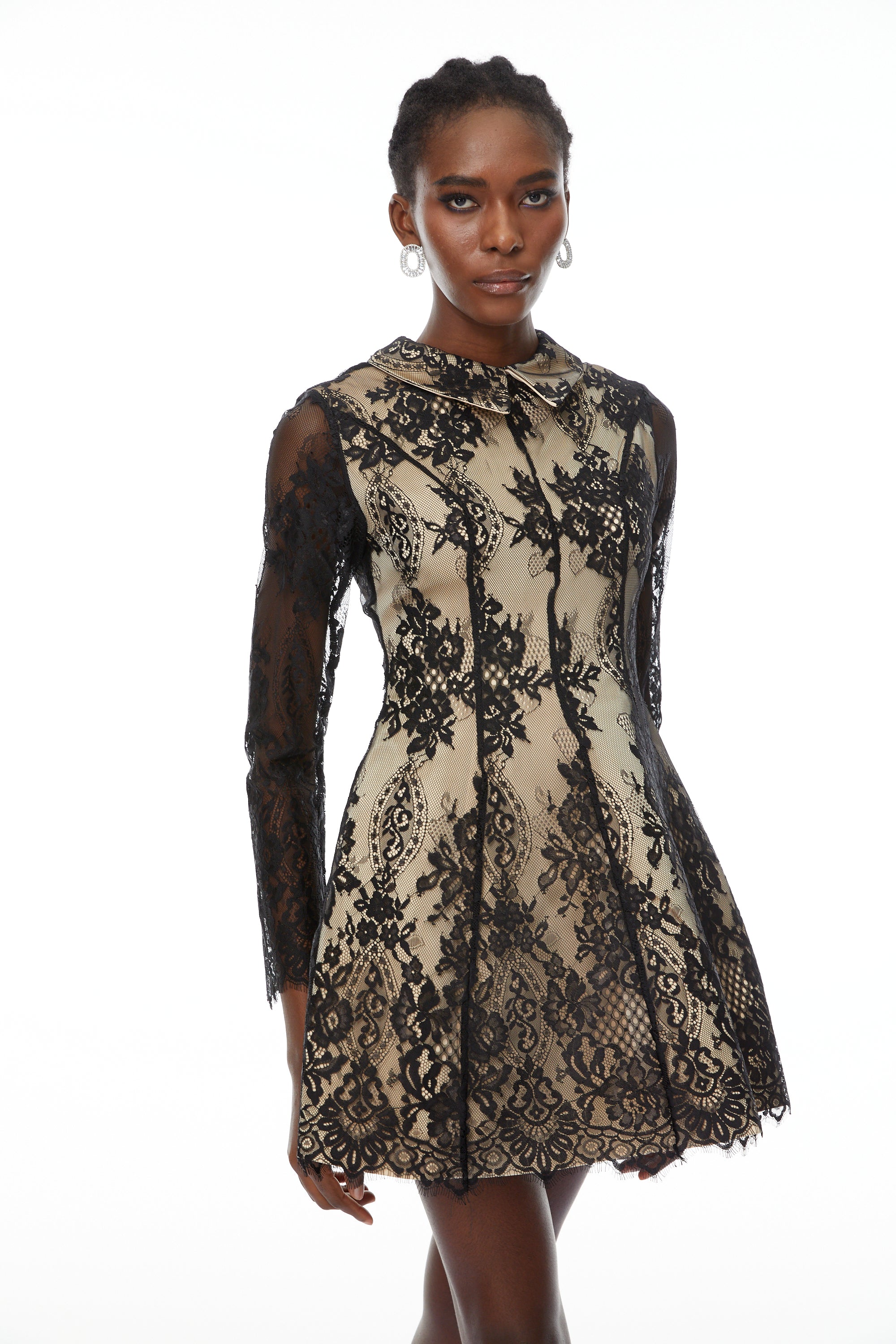 Aleksandra Black Floral Lace Mini Dress (Final Sale-US Only)