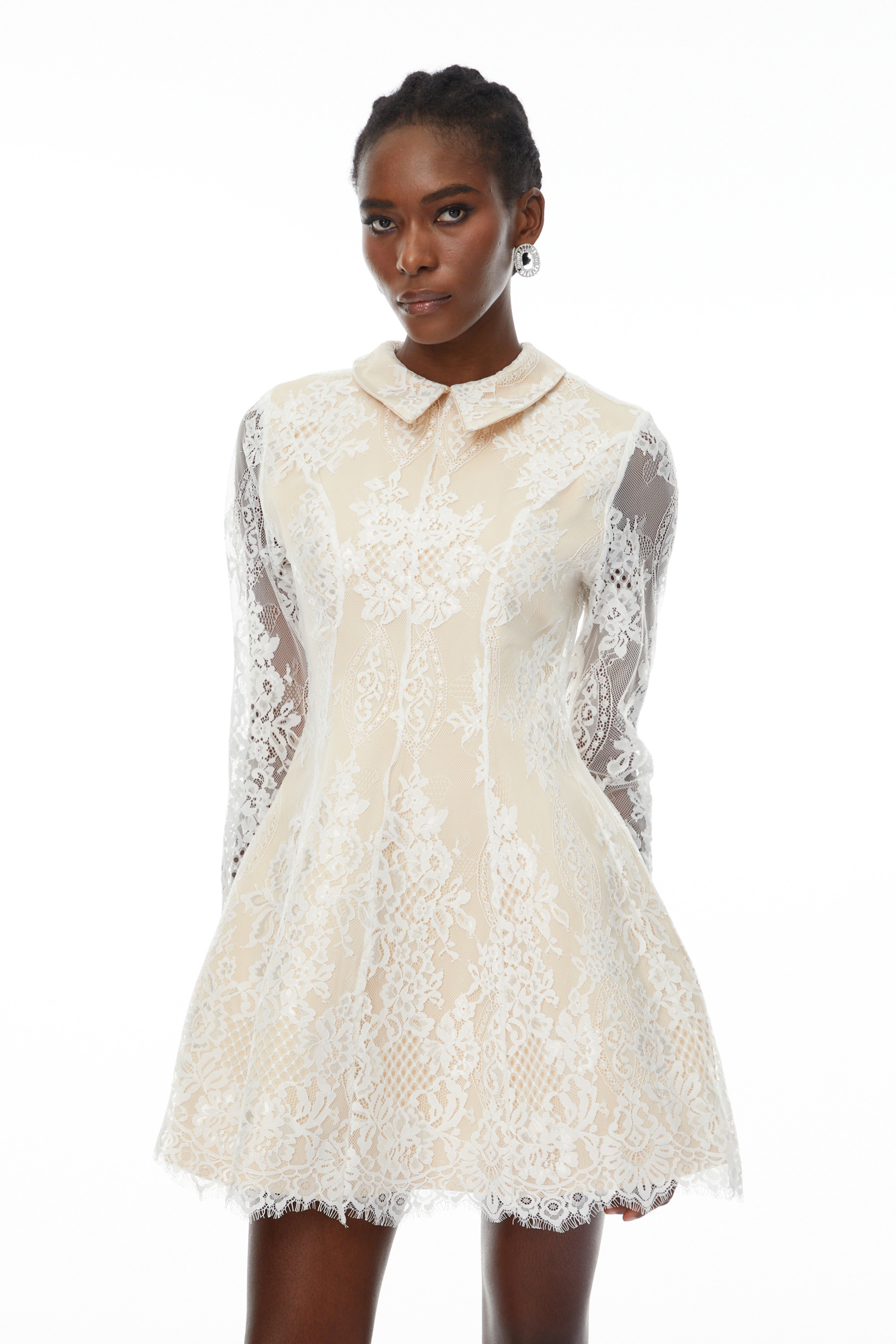 Aleksandra White Floral Lace Mini Dress (Final Sale-US Only)