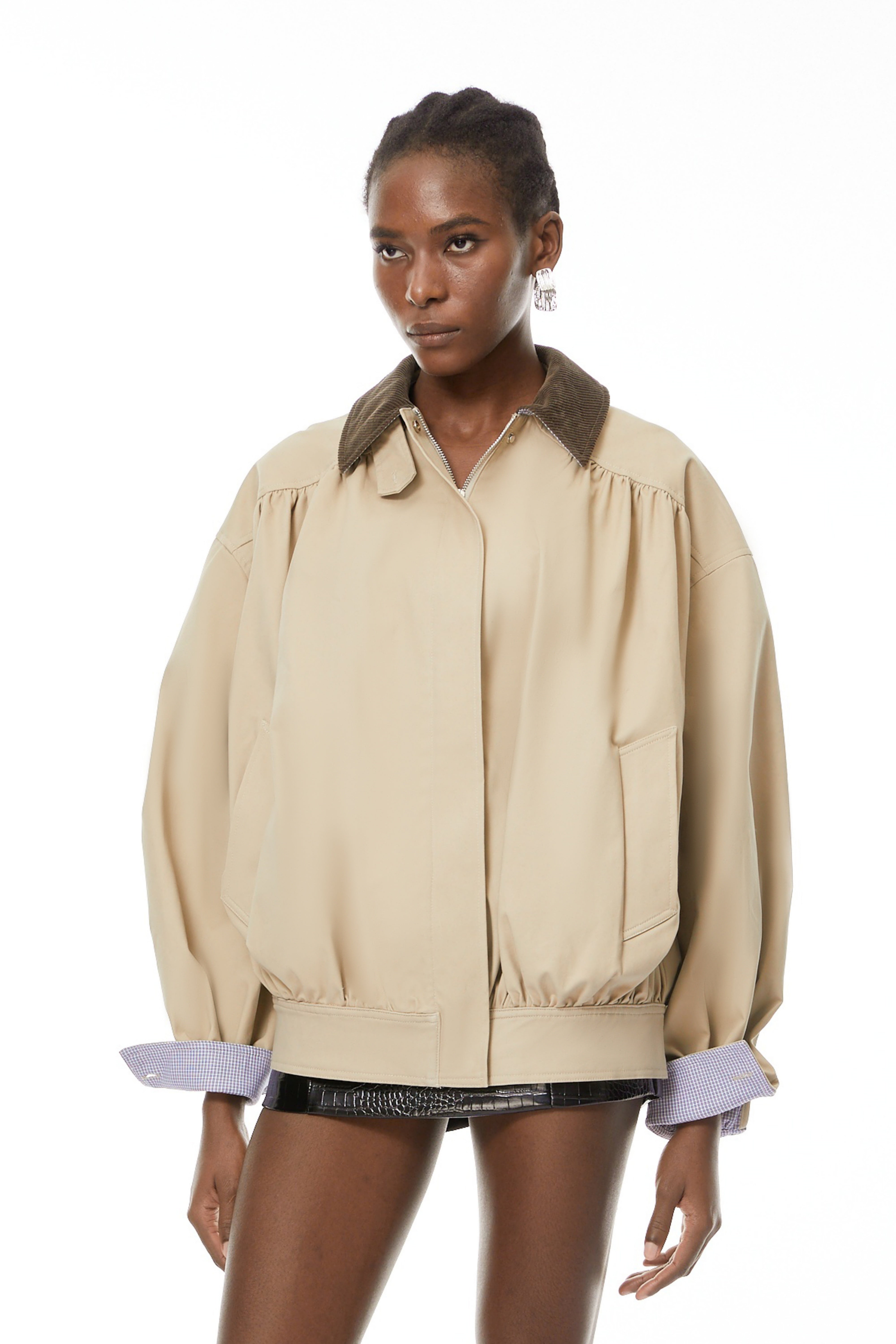 Alessa Neutrals Corduroy Panel Bomber Jacket (Final Sale)